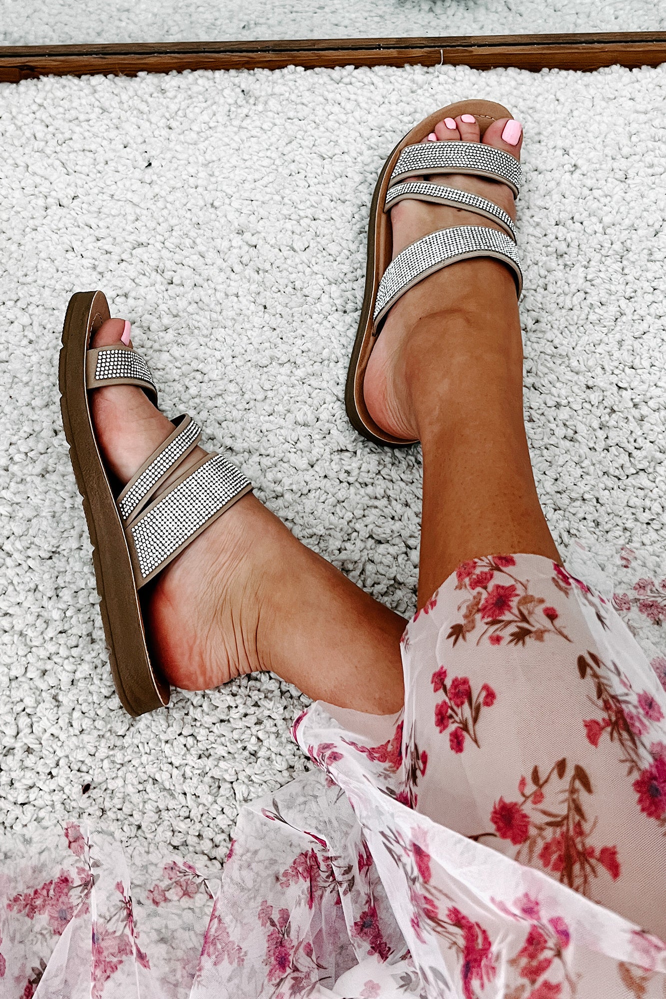 Naveena Rhinestone Strap Sandals (Natural)-The Formal Wear