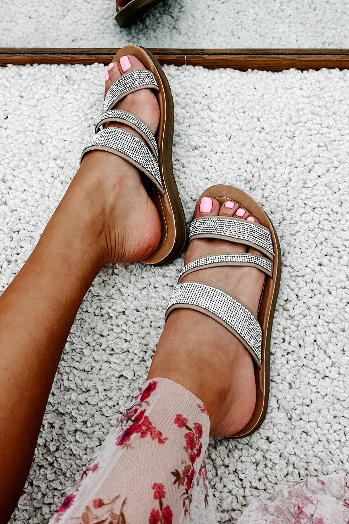 Naveena Rhinestone Strap Sandals (Natural)-The Formal Wear