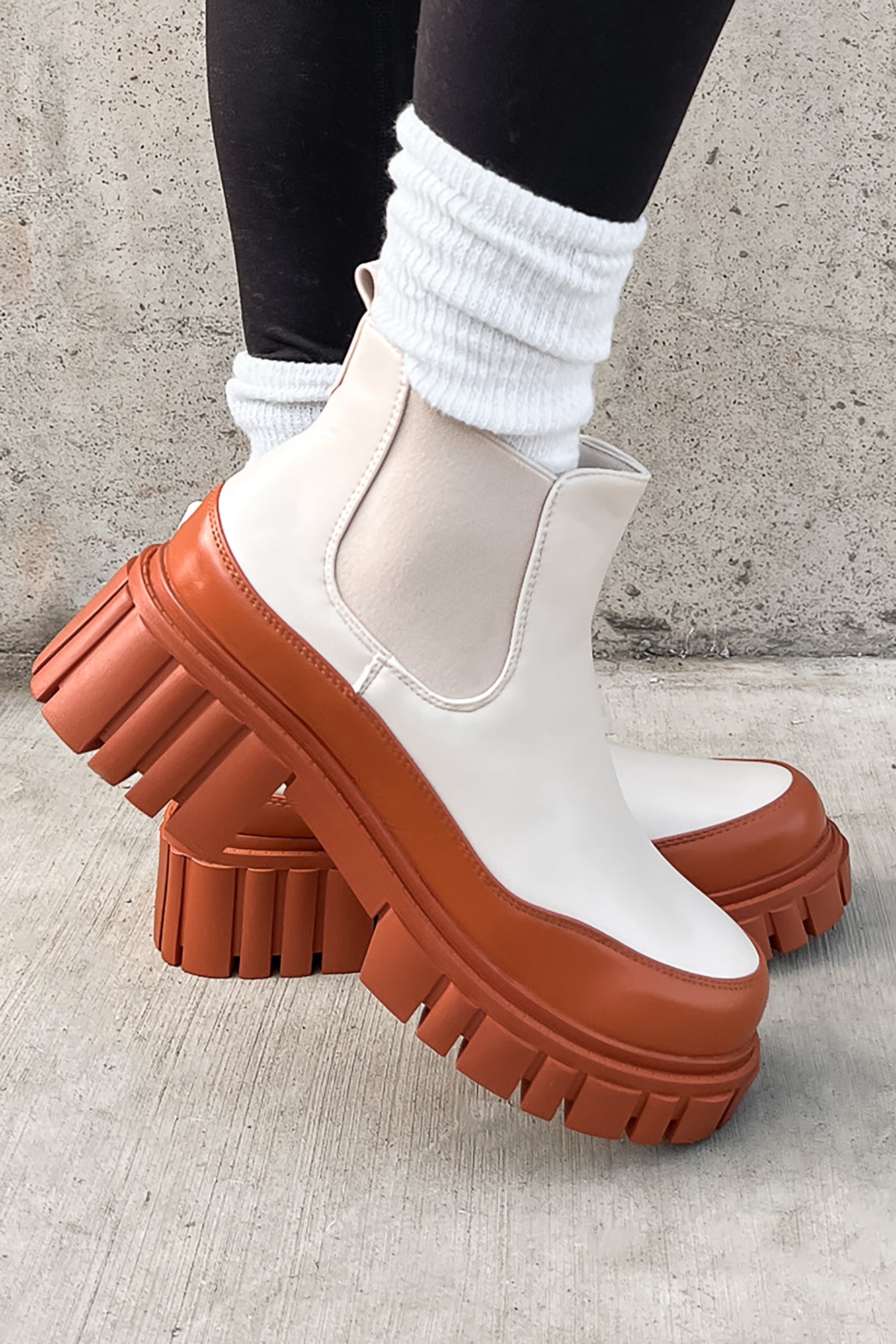 Doorbuster Going My Way Lug Sole Chelsea Ankle Booties (Nude)-The Formal Wear