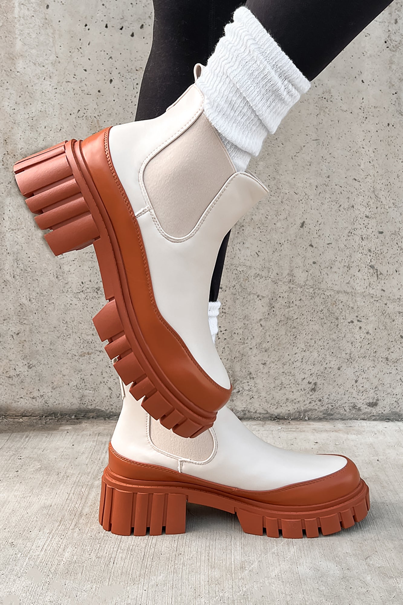 Doorbuster Going My Way Lug Sole Chelsea Ankle Booties (Nude)-The Formal Wear