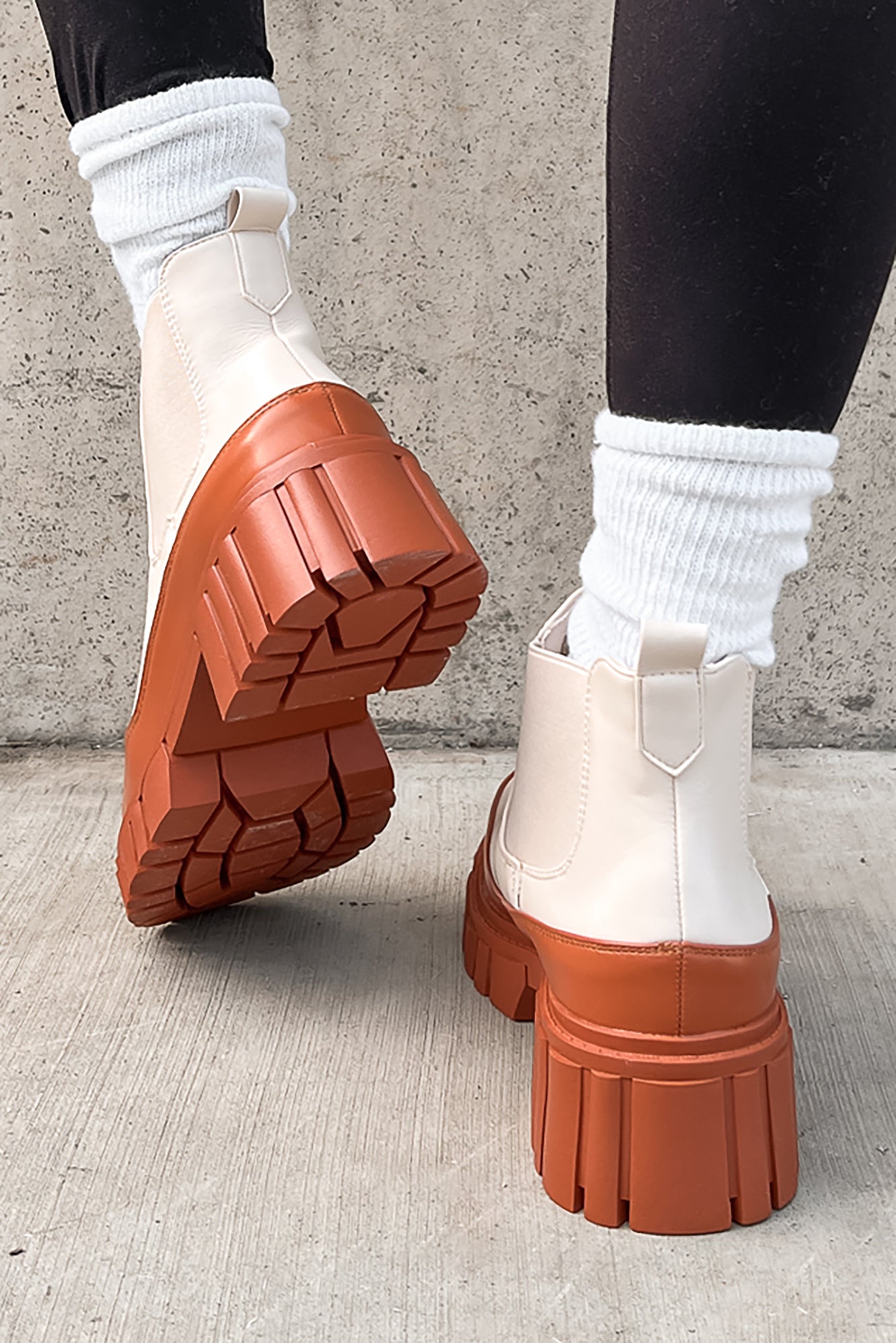 Doorbuster Going My Way Lug Sole Chelsea Ankle Booties (Nude)-The Formal Wear