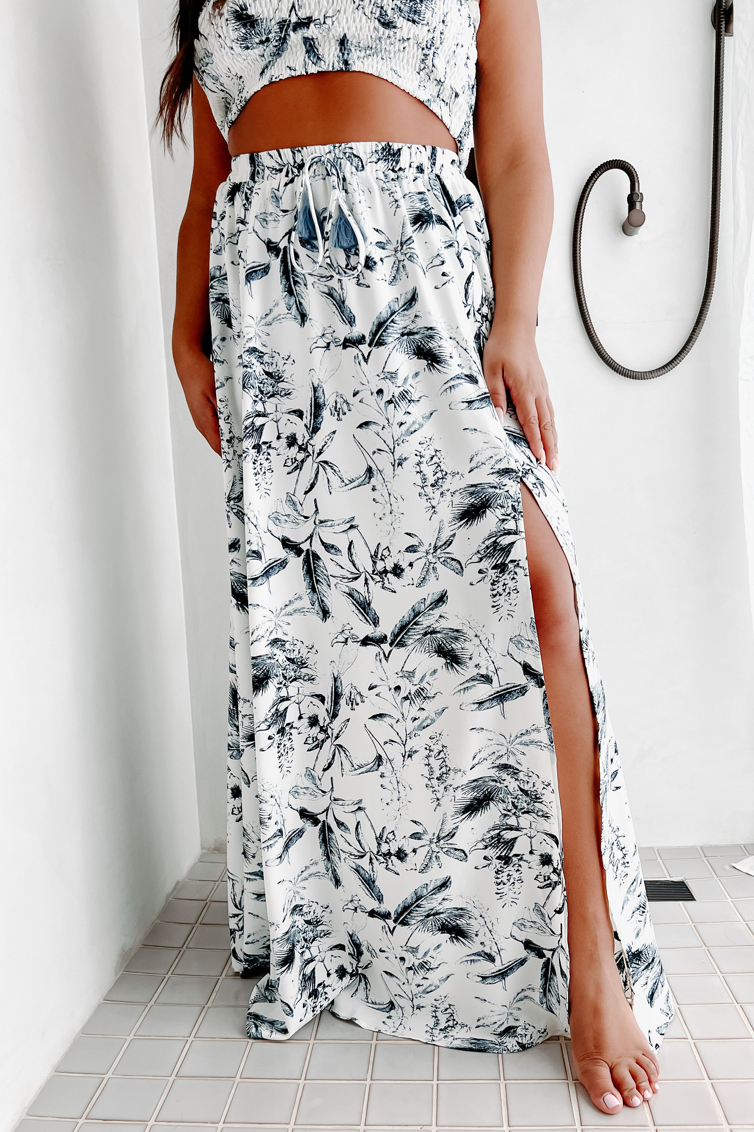 Writing In The Sand Printed Two-Piece Set (White/Multi)-The Formal Wear