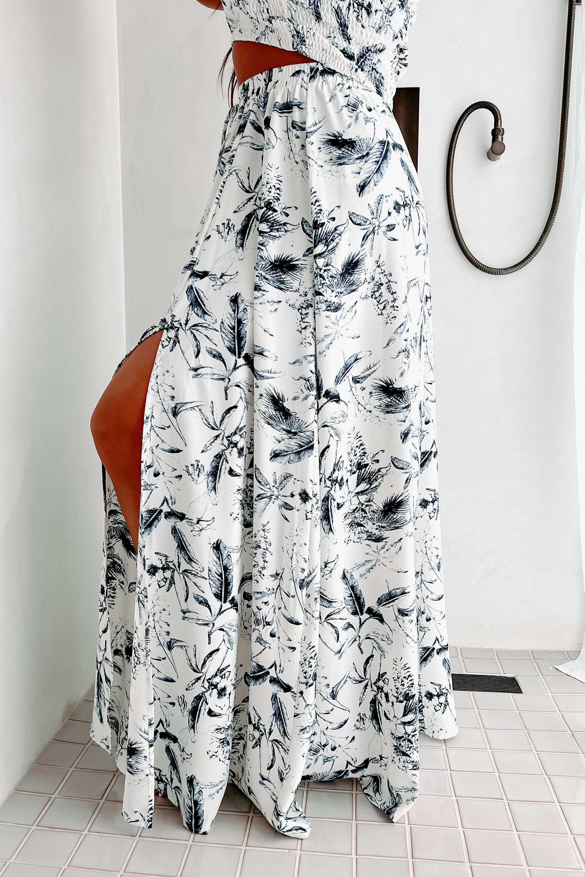 Writing In The Sand Printed Two-Piece Set (White/Multi)-The Formal Wear