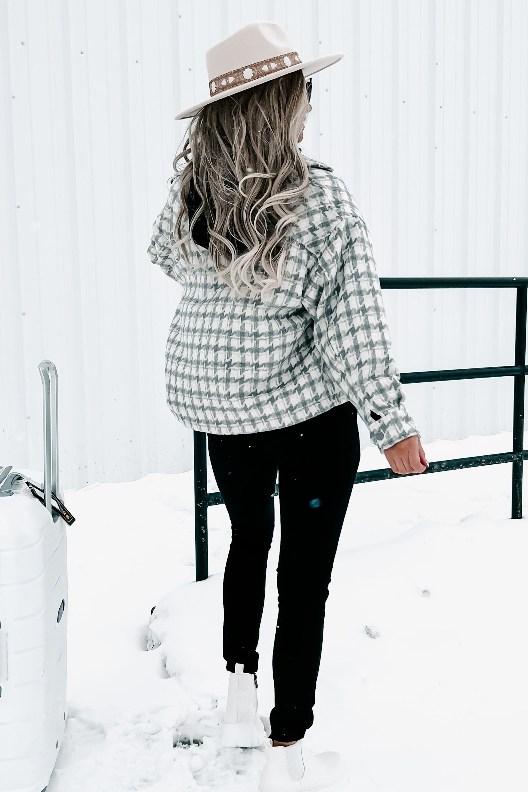 Social Obligations Houndstooth Shacket (Grey)-The Formal Wear