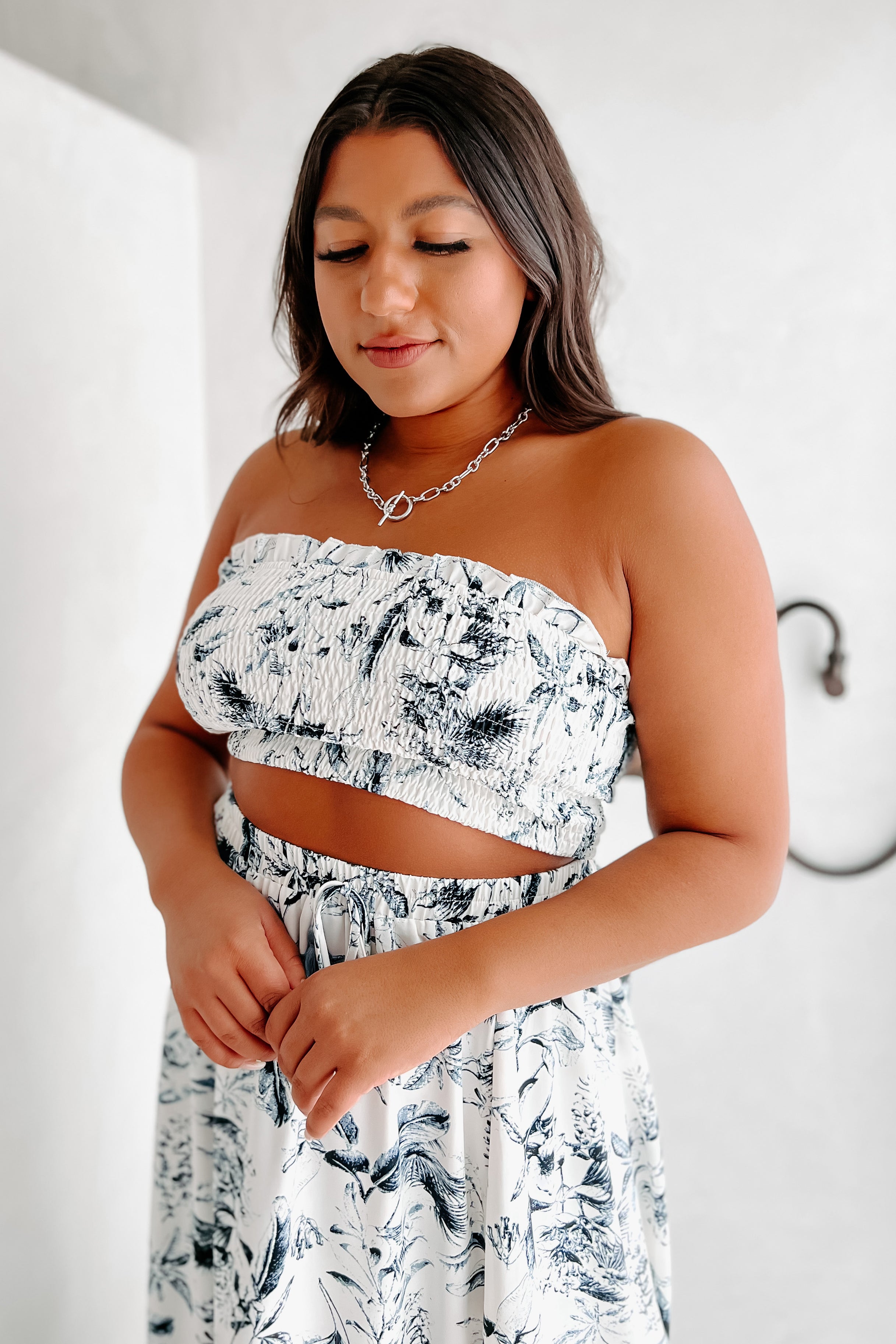 Writing In The Sand Printed Two-Piece Set (White/Multi)-The Formal Wear