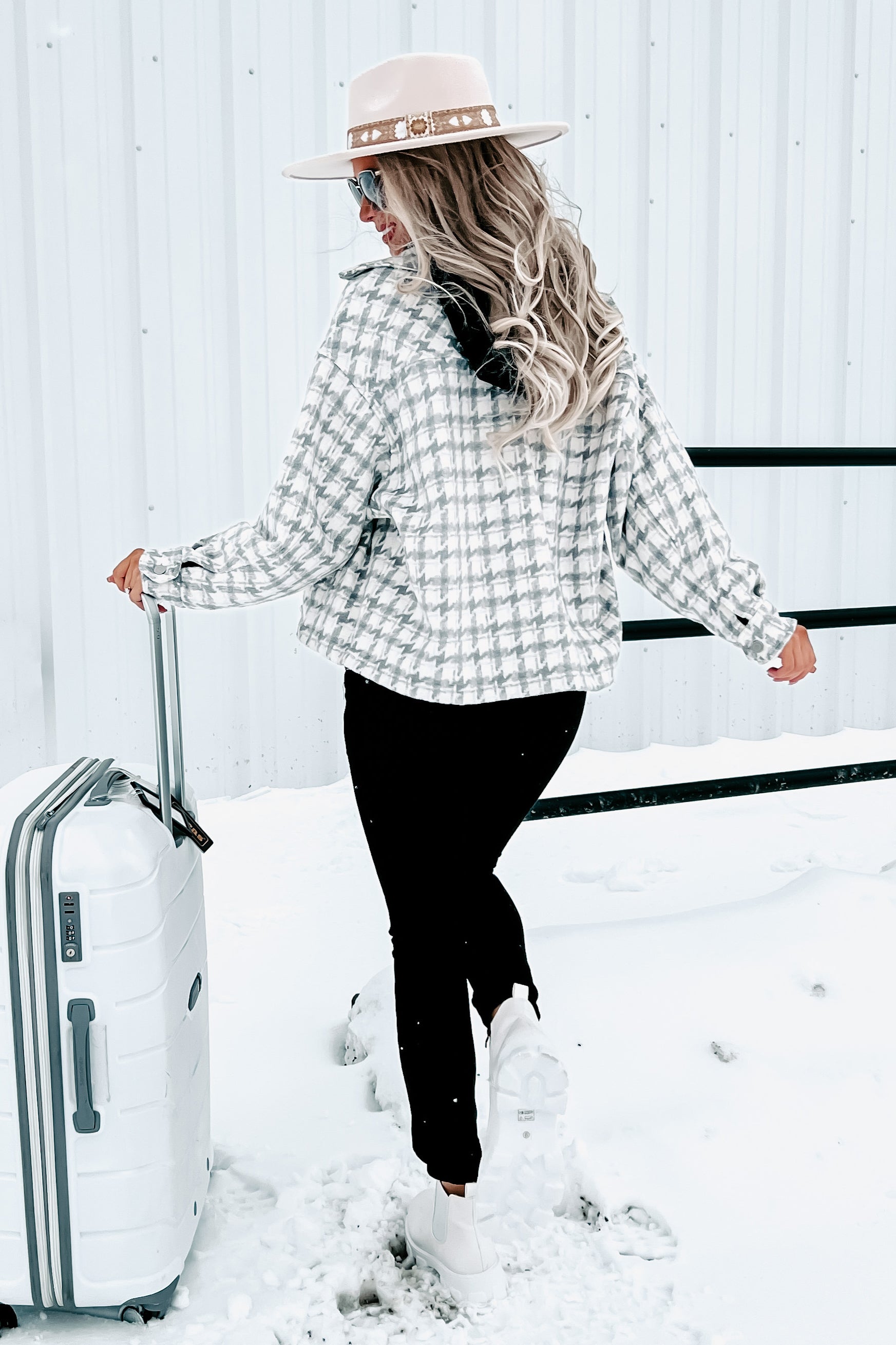 Social Obligations Houndstooth Shacket (Grey)-The Formal Wear