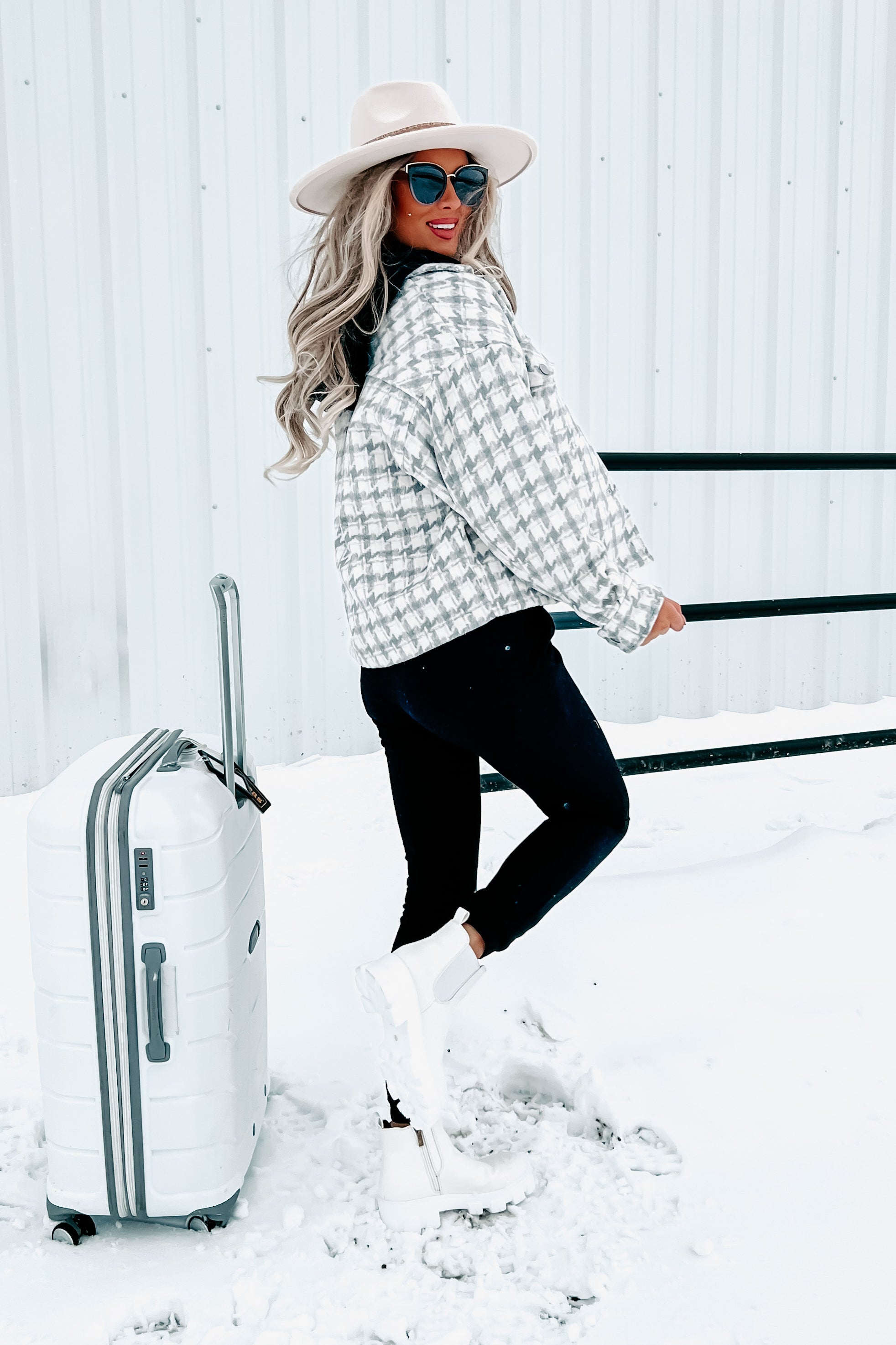 Social Obligations Houndstooth Shacket (Grey)-The Formal Wear