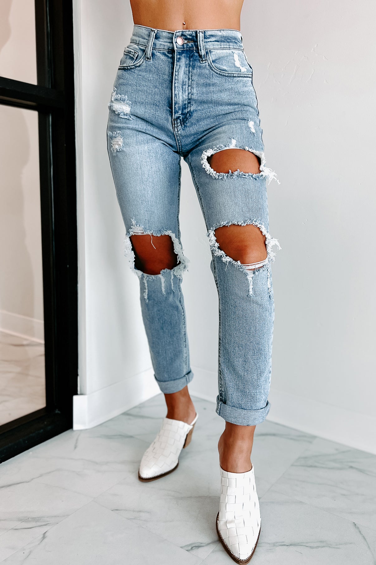Hayes High Rise Distressed Boyfriend Jeans (Light)-The Formal Wear