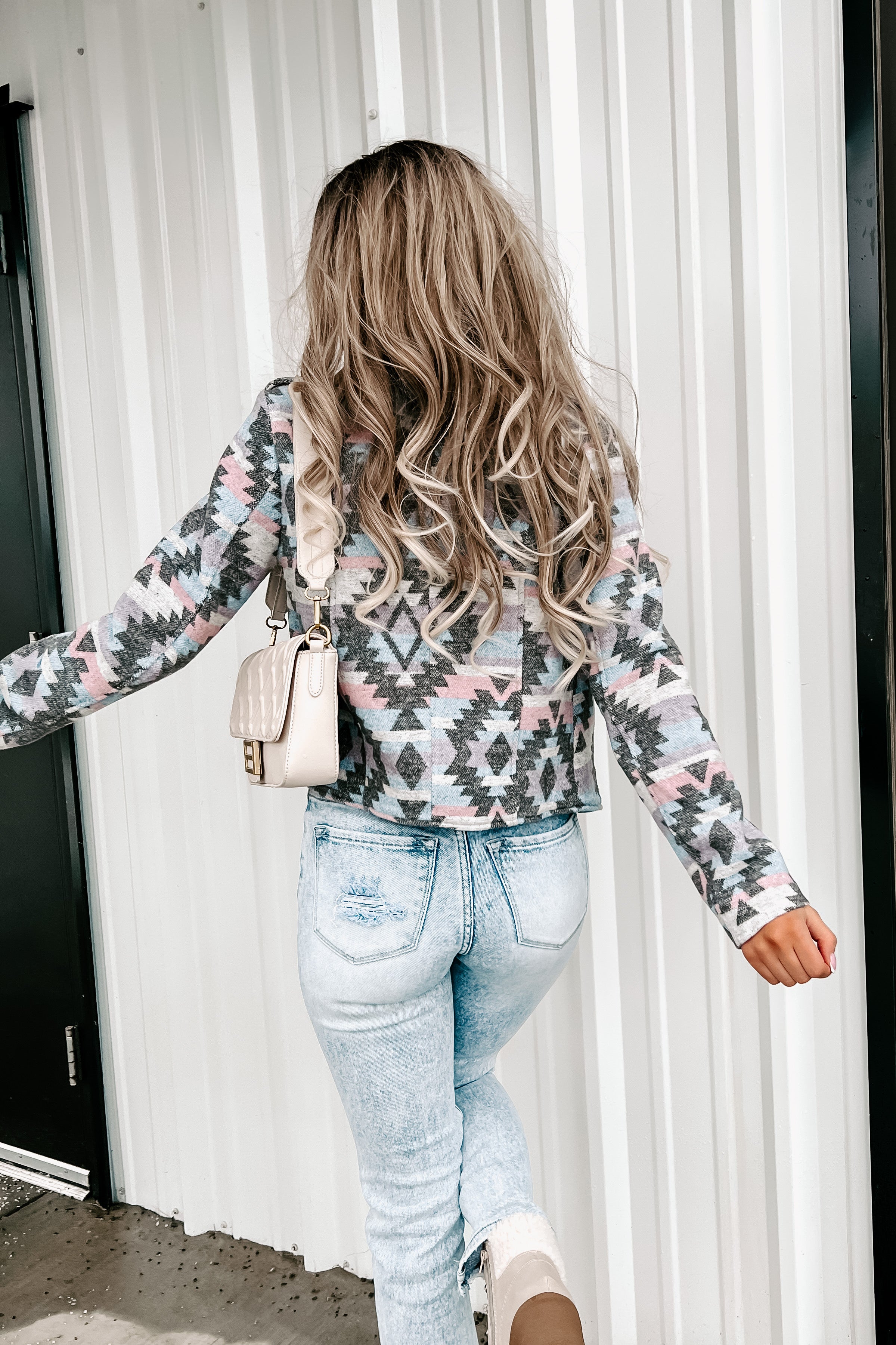 Not Looking Back Aztec Moto Jacket (Grey Multi)-The Formal Wear