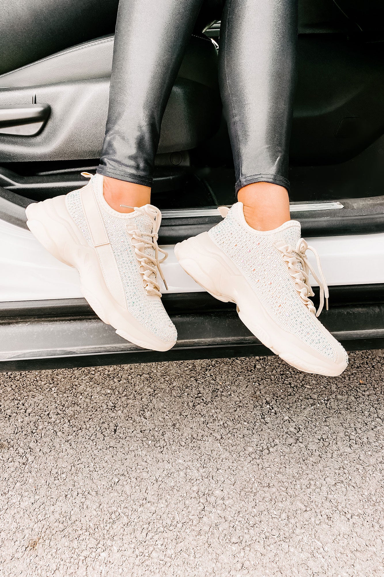 High Maintenance Chunky Rhinestone Sneakers (Beige)-The Formal Wear