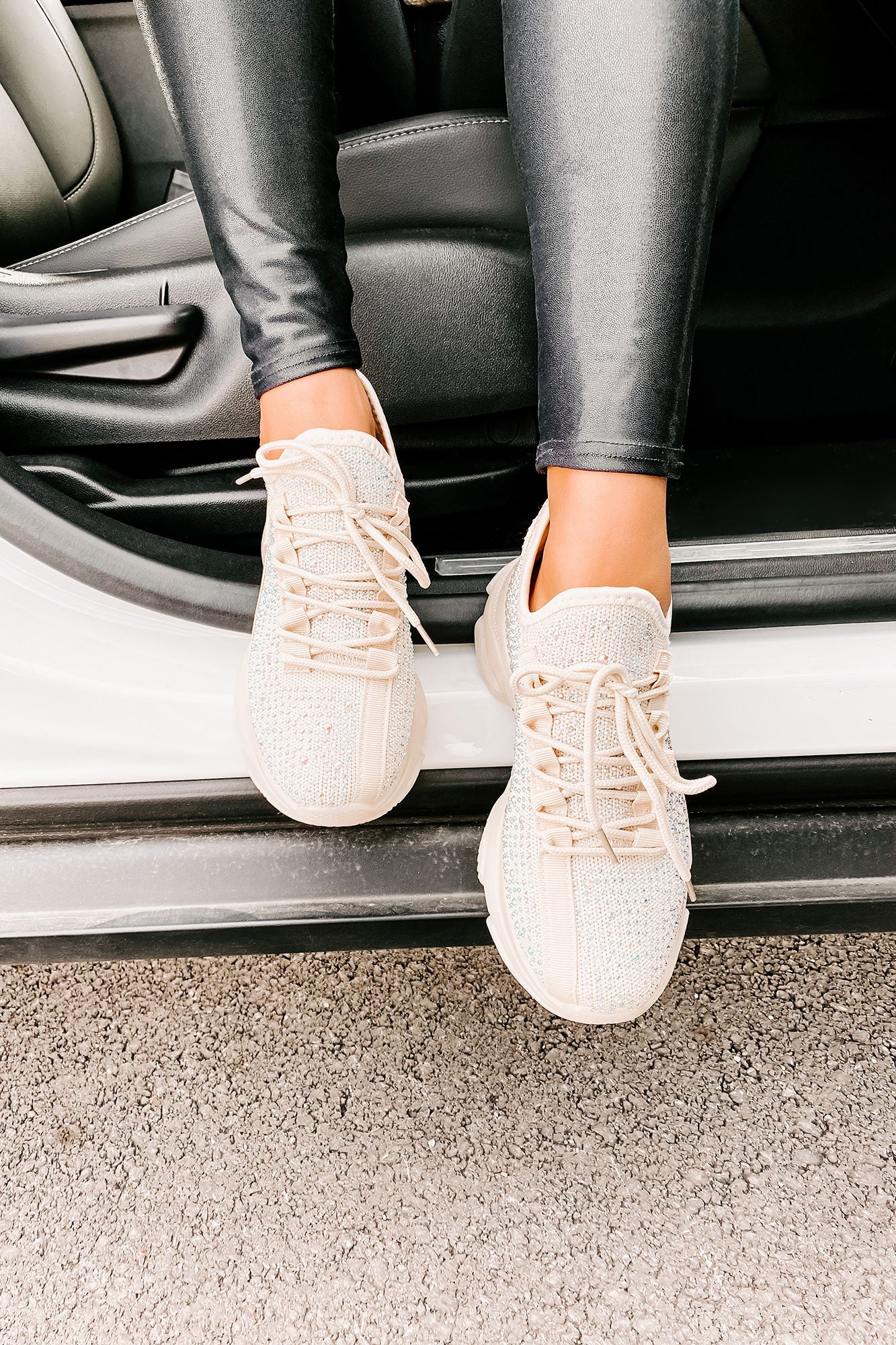 High Maintenance Chunky Rhinestone Sneakers (Beige)-The Formal Wear