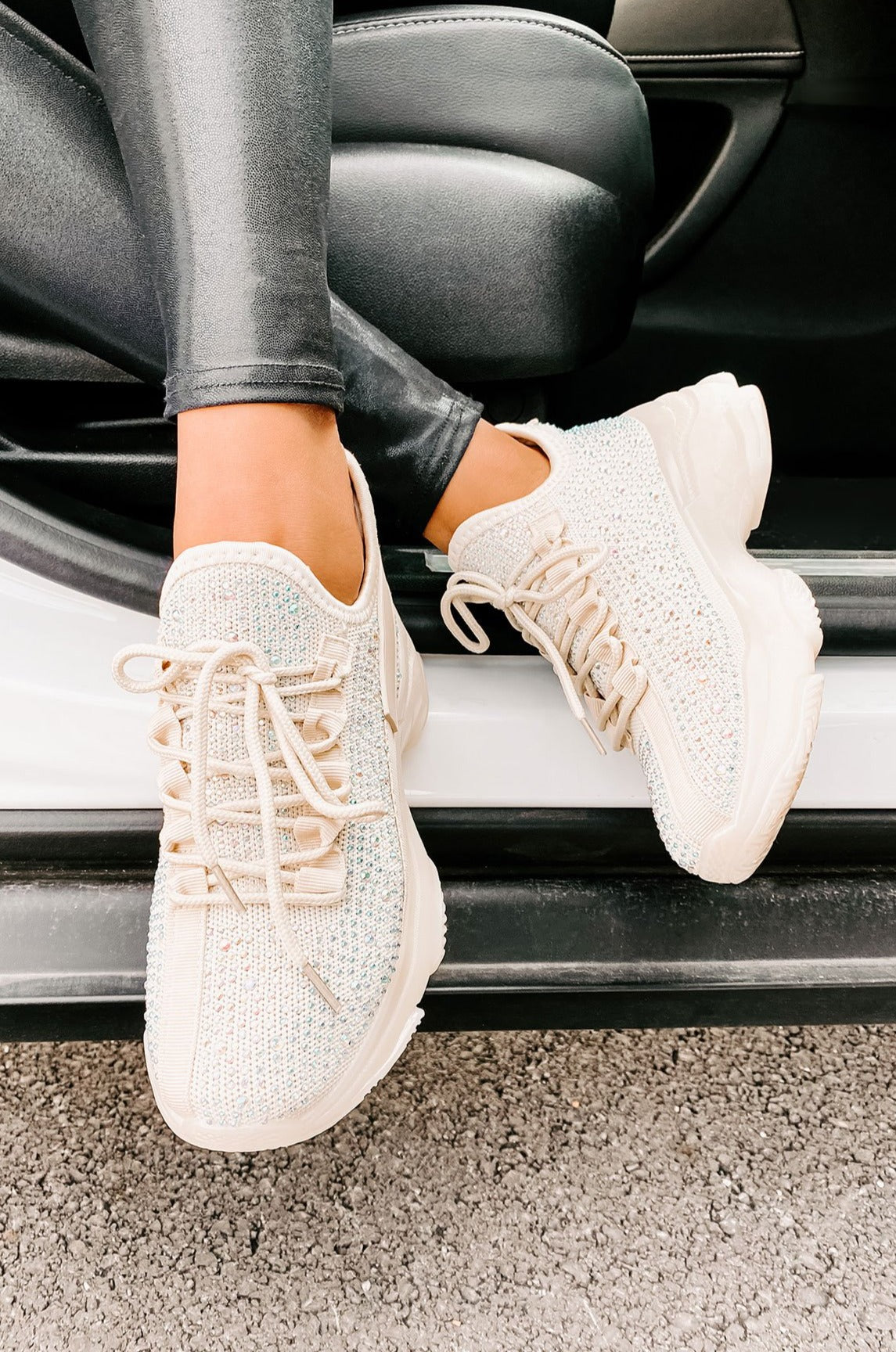 High Maintenance Chunky Rhinestone Sneakers (Beige)-The Formal Wear
