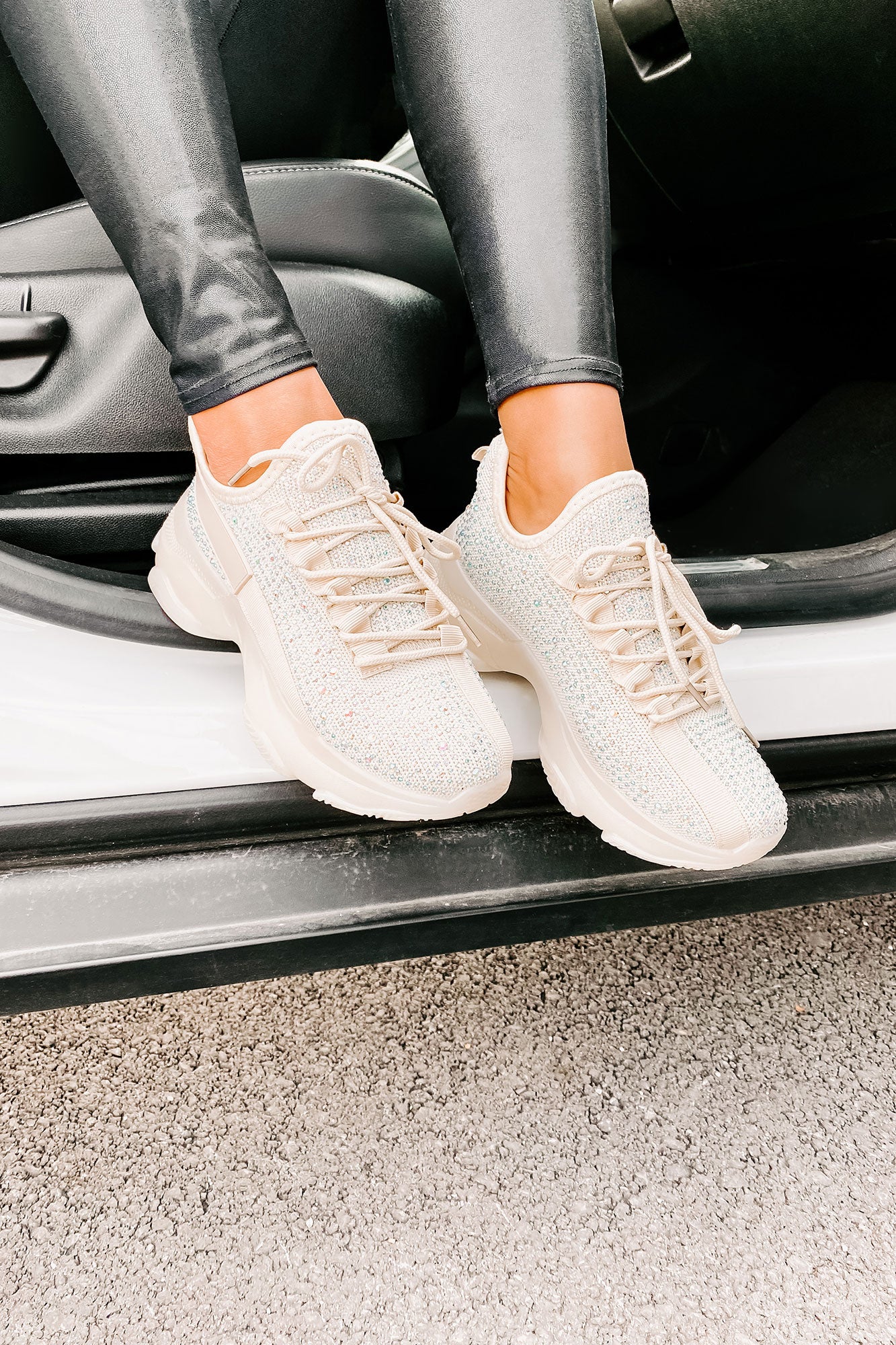 High Maintenance Chunky Rhinestone Sneakers (Beige)-The Formal Wear