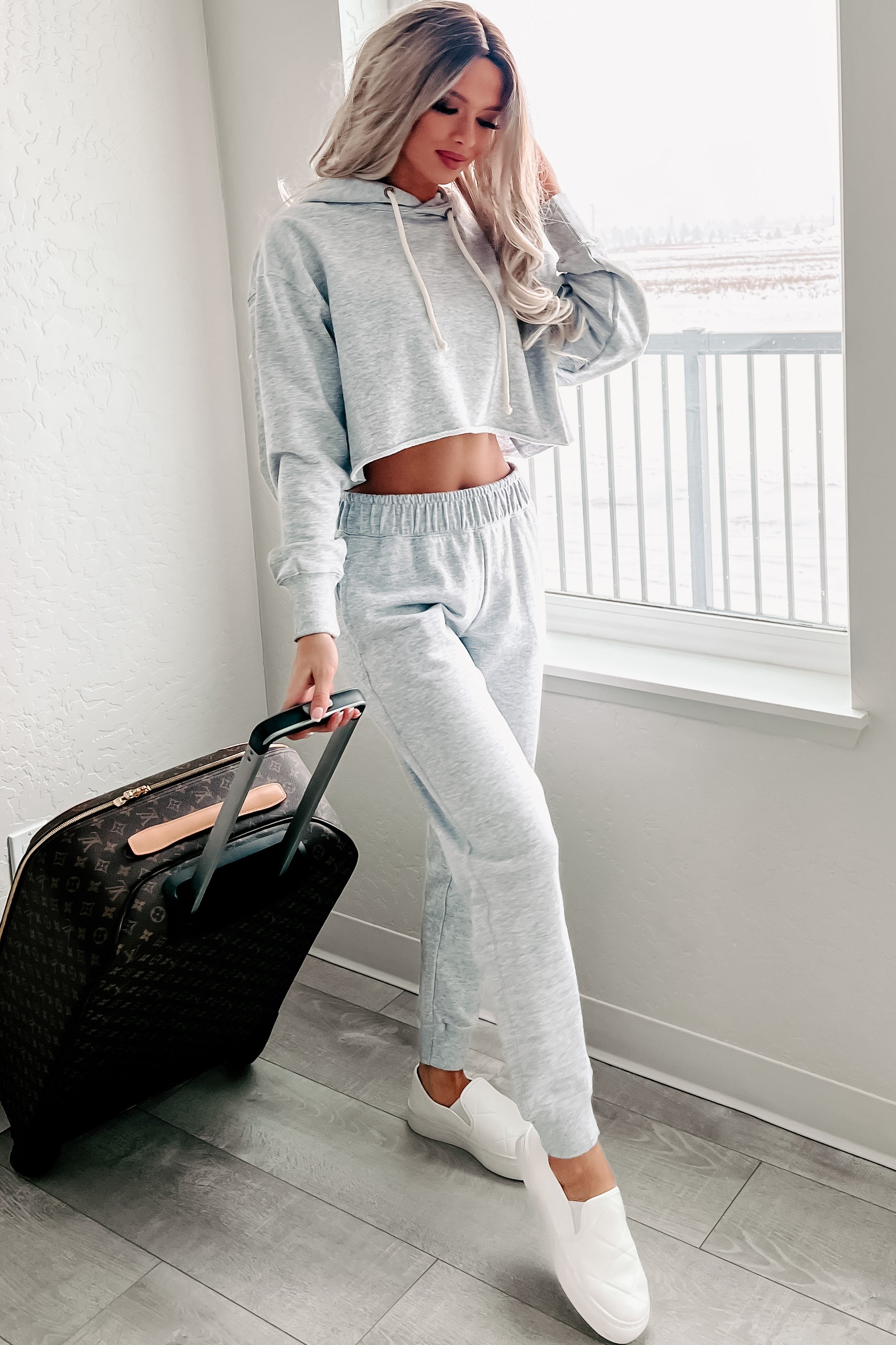 Weekend Chilling Cotton Terry Two Piece Set (Heather Grey)-The Formal Wear