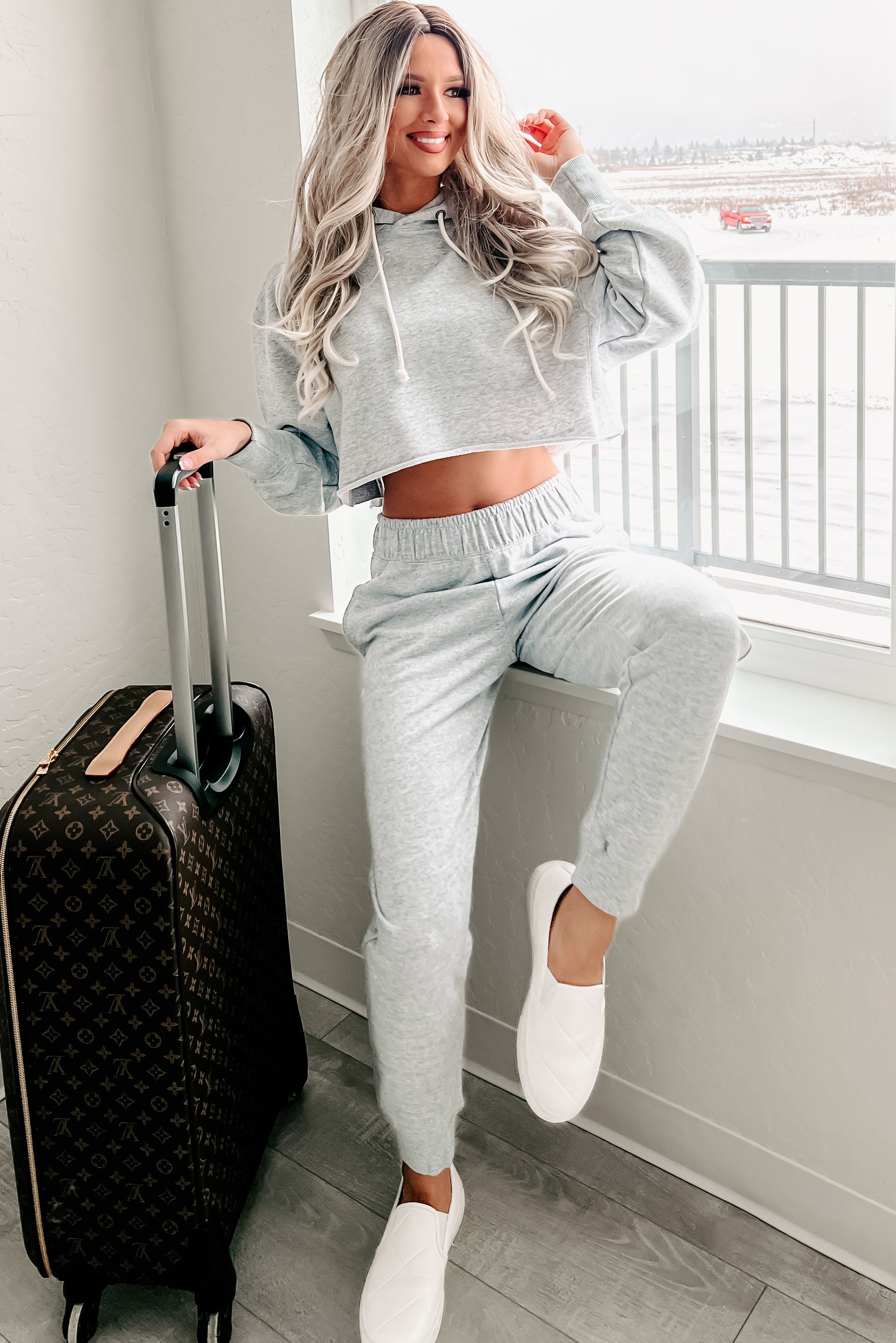 Weekend Chilling Cotton Terry Two Piece Set (Heather Grey)-The Formal Wear