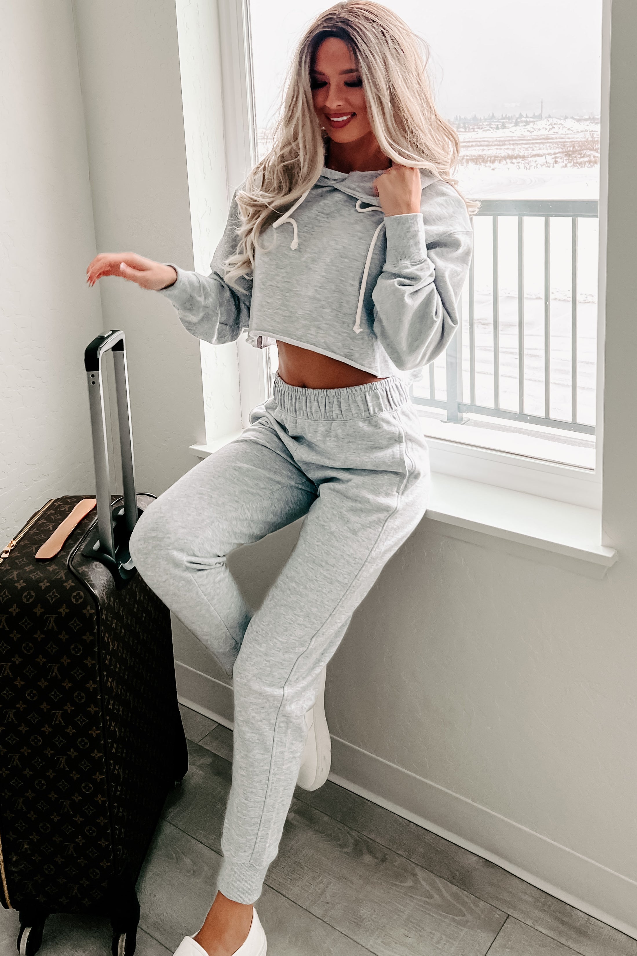 Weekend Chilling Cotton Terry Two Piece Set (Heather Grey)-The Formal Wear
