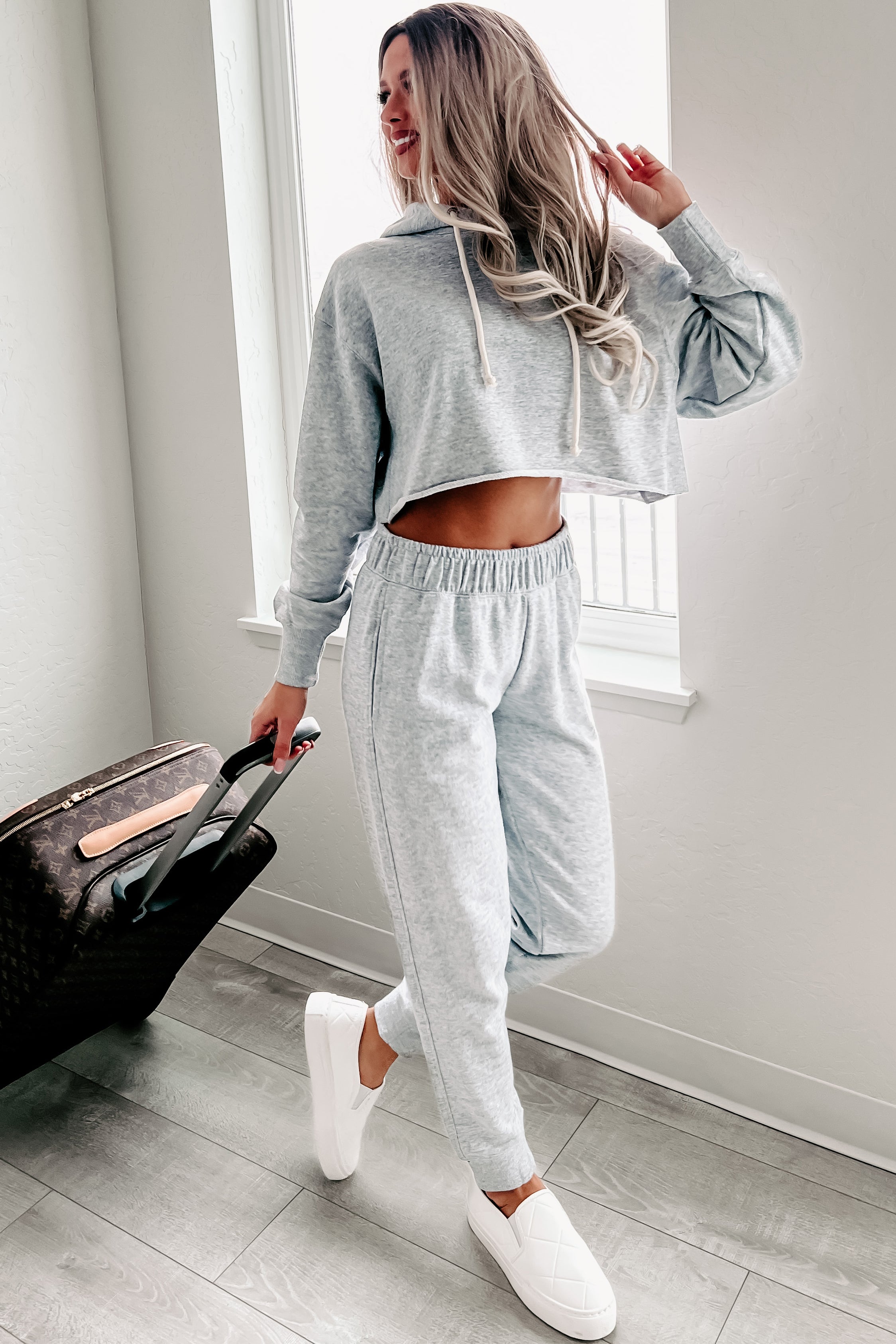 Weekend Chilling Cotton Terry Two Piece Set (Heather Grey)-The Formal Wear