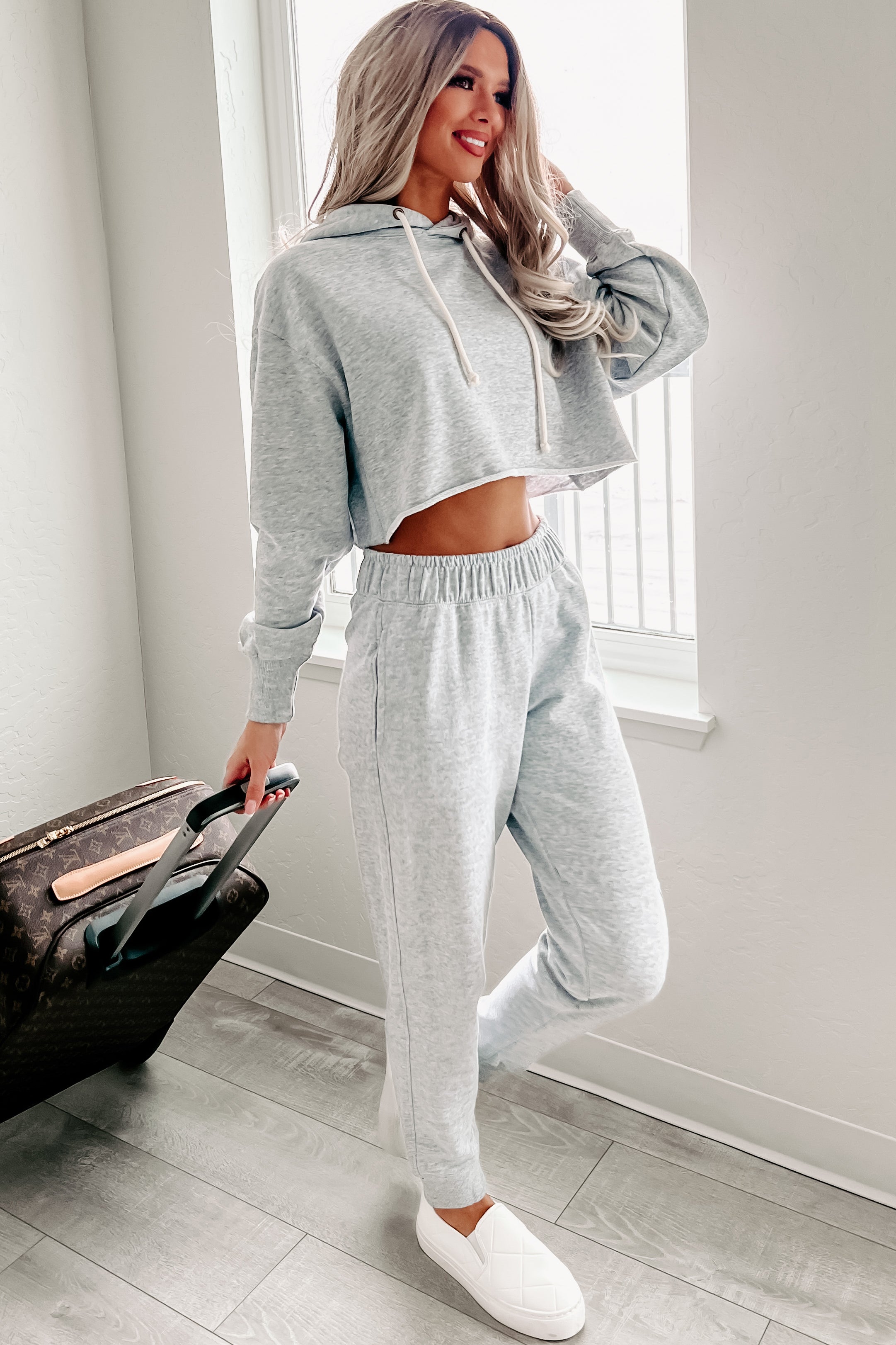 Weekend Chilling Cotton Terry Two Piece Set (Heather Grey)-The Formal Wear