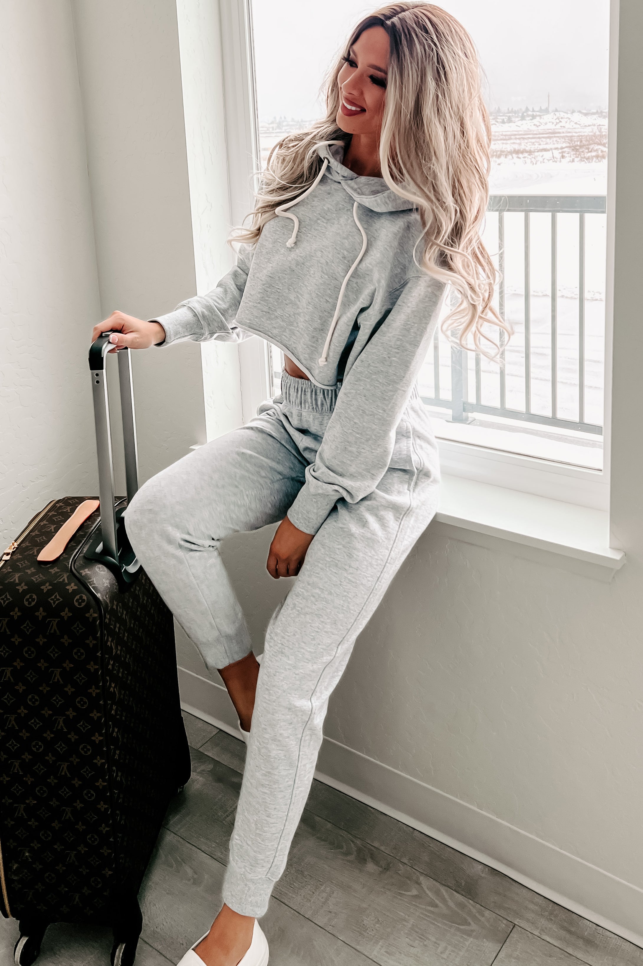 Weekend Chilling Cotton Terry Two Piece Set (Heather Grey)-The Formal Wear