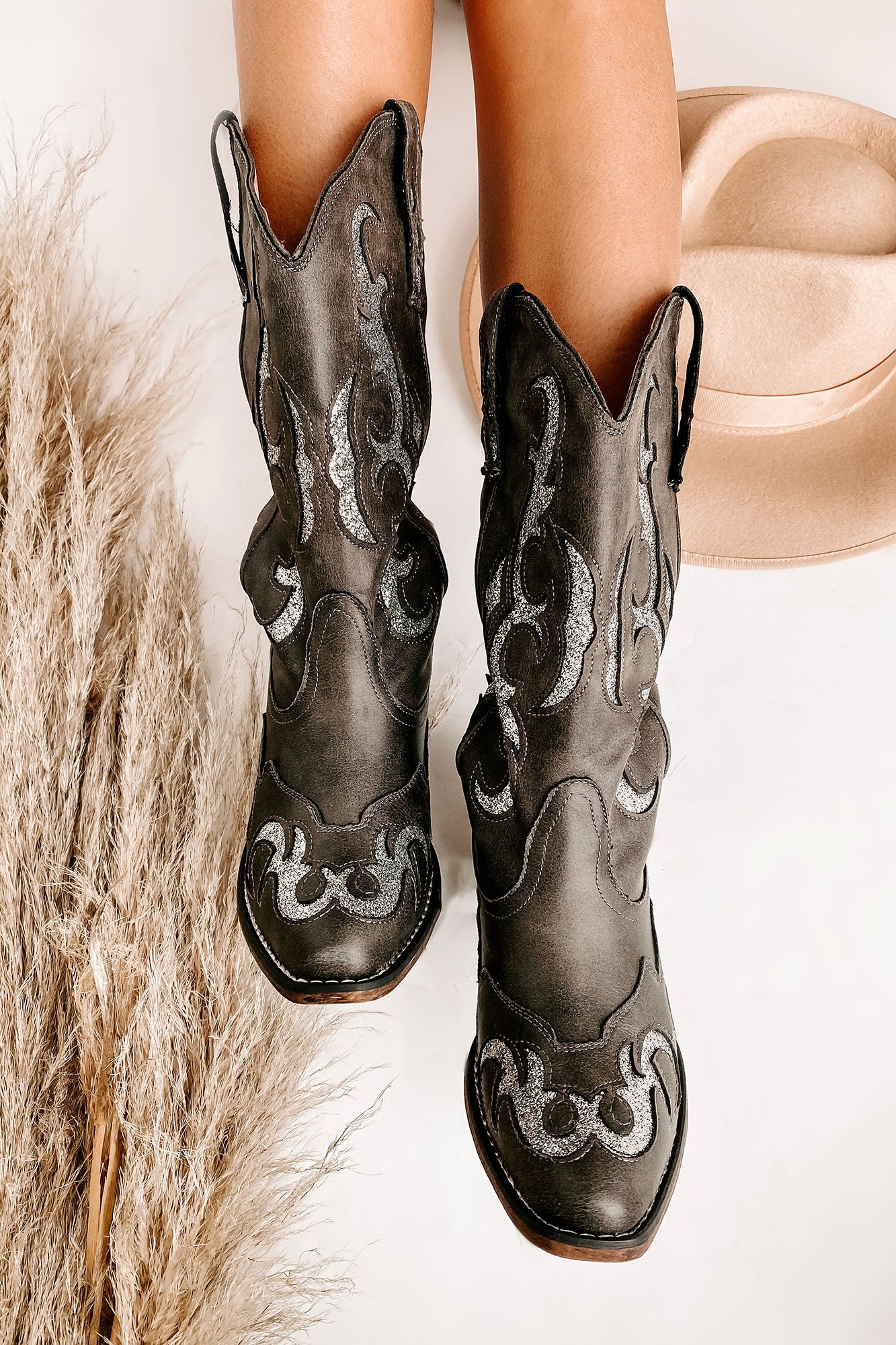 IMPERFECT Lexington Glitter Cowgirl Boots (Black)-The Formal Wear