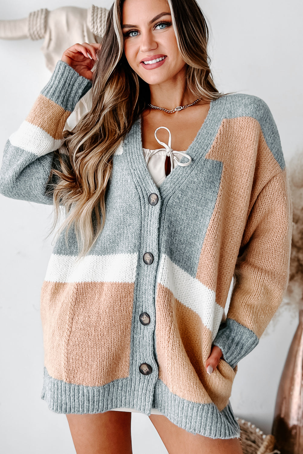 Grandpa Approved Oversized Colorblock Cardigan (Heather Grey Multi)-The Formal Wear