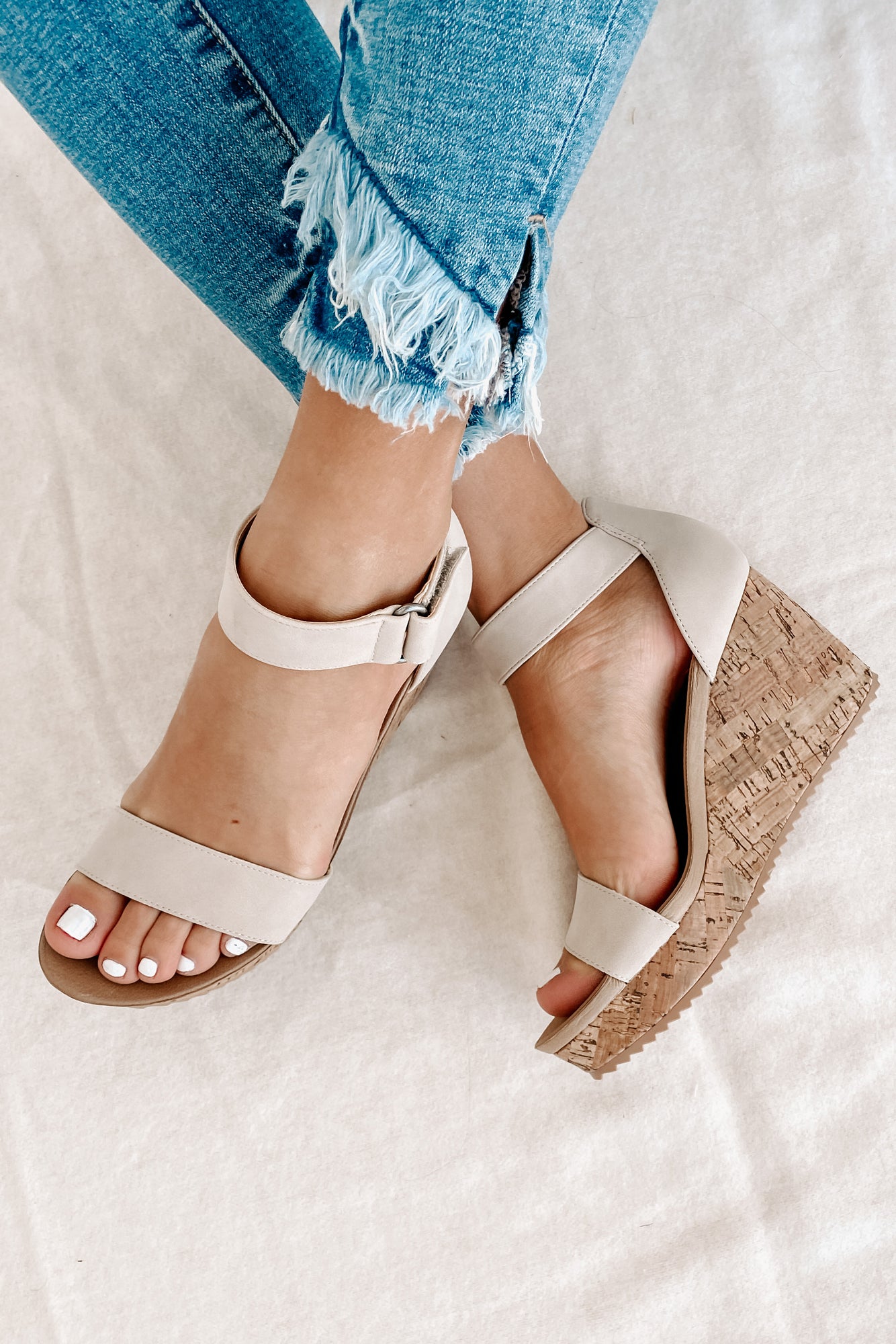 IMPERFECT Avalon Cork Wedge Sandals (Beige)-The Formal Wear