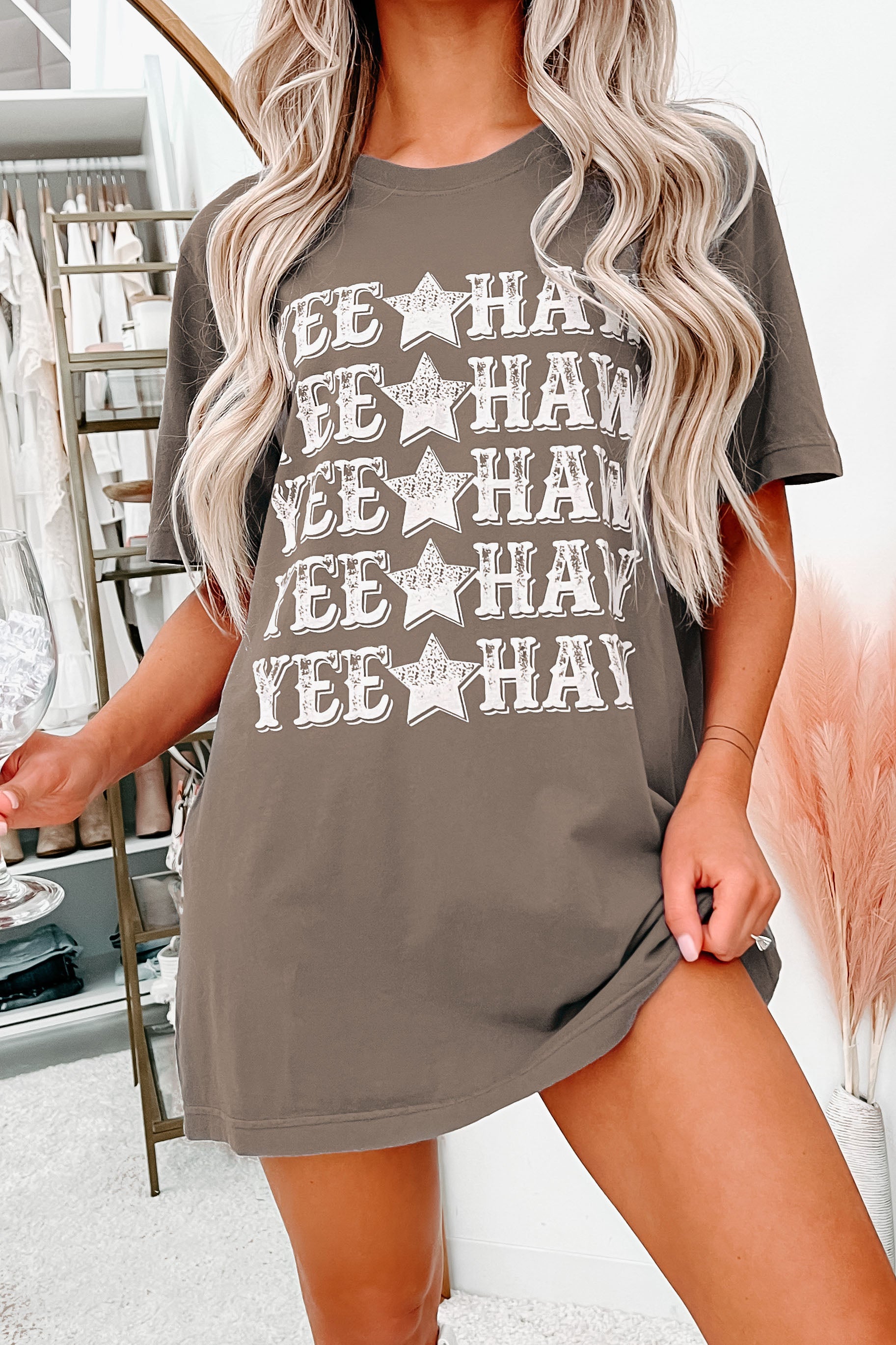 Here For The Yee-Haw's Graphic Tee (Charcoal)-The Formal Wear