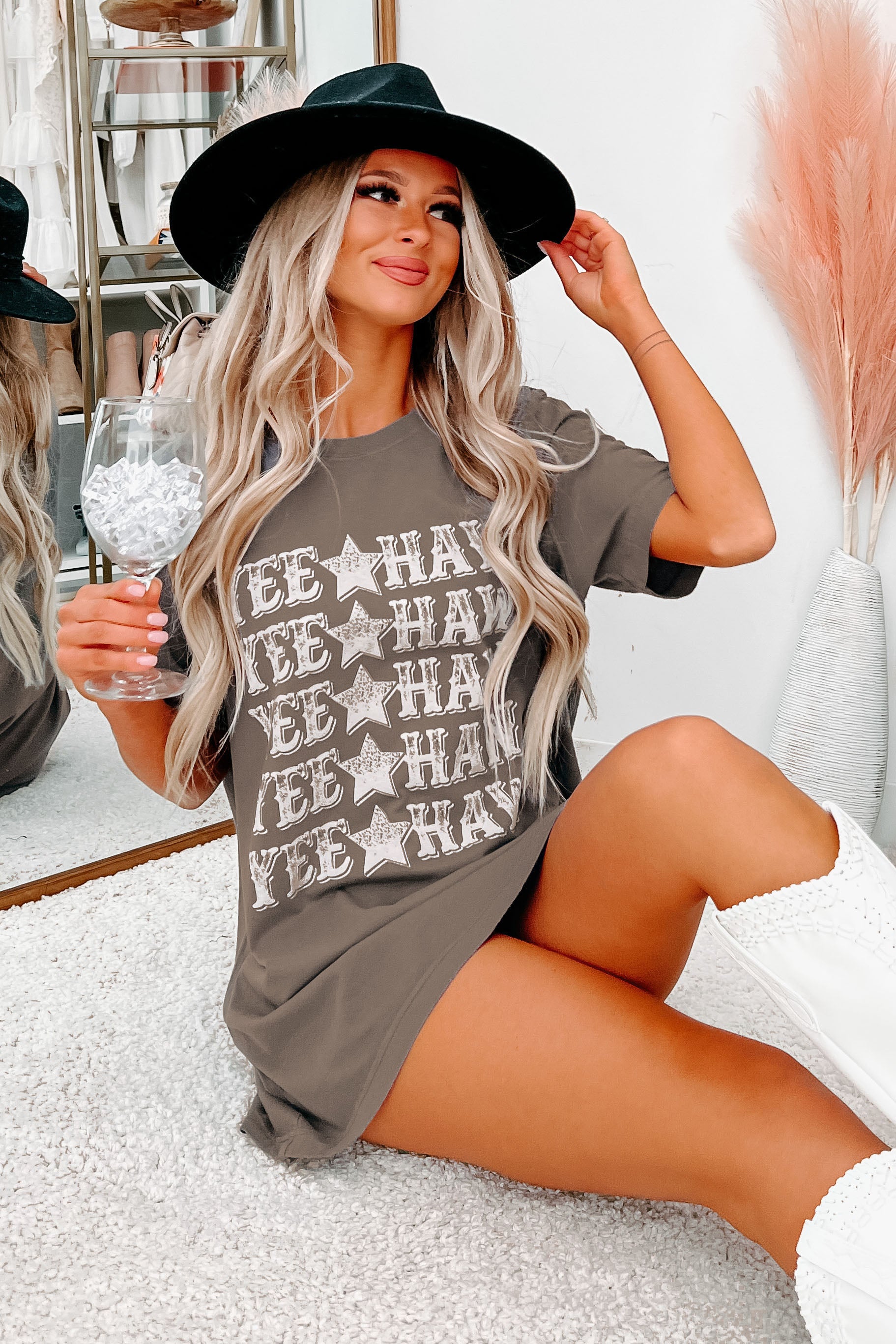 Here For The Yee-Haw's Graphic Tee (Charcoal)-The Formal Wear