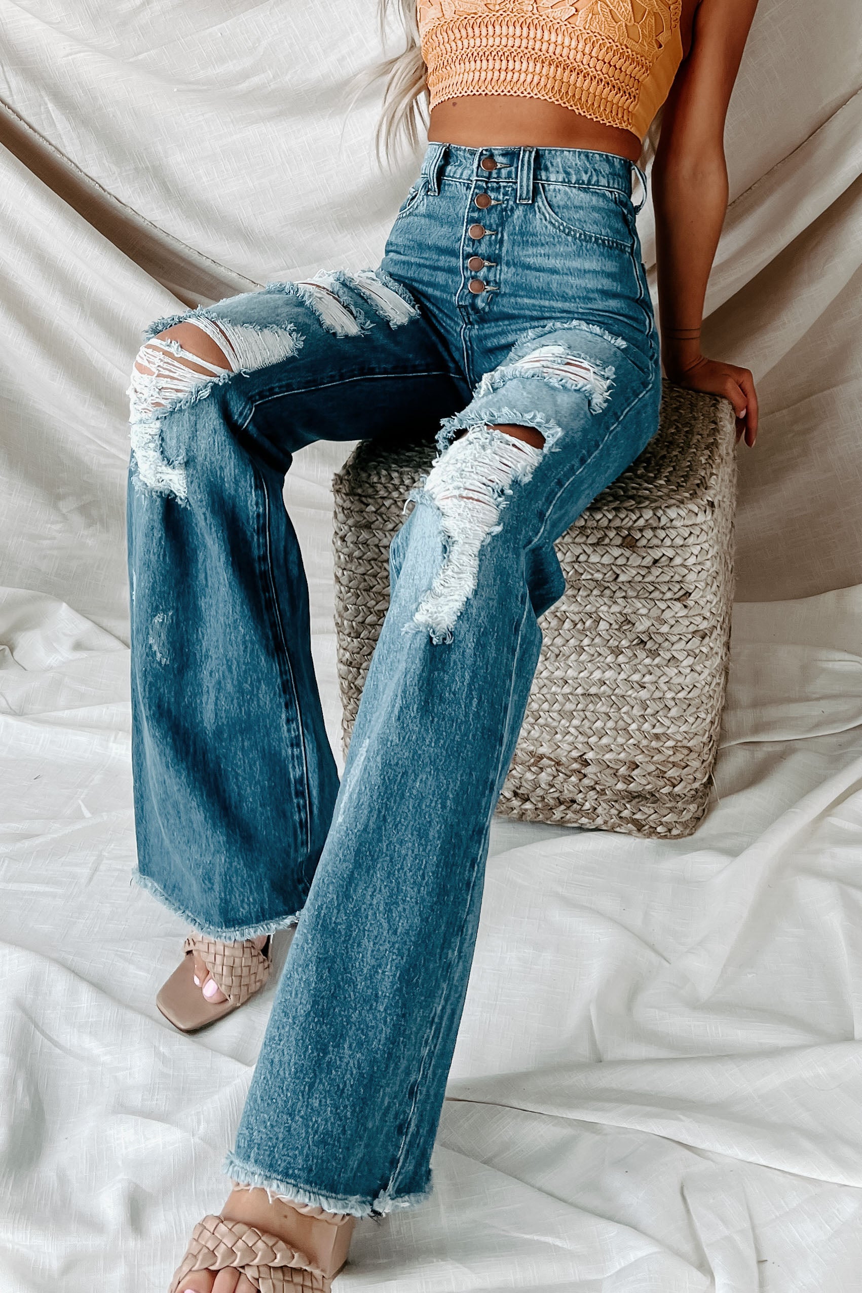 Baxter High Rise Distressed Wide Leg Jeans (Medium)-The Formal Wear