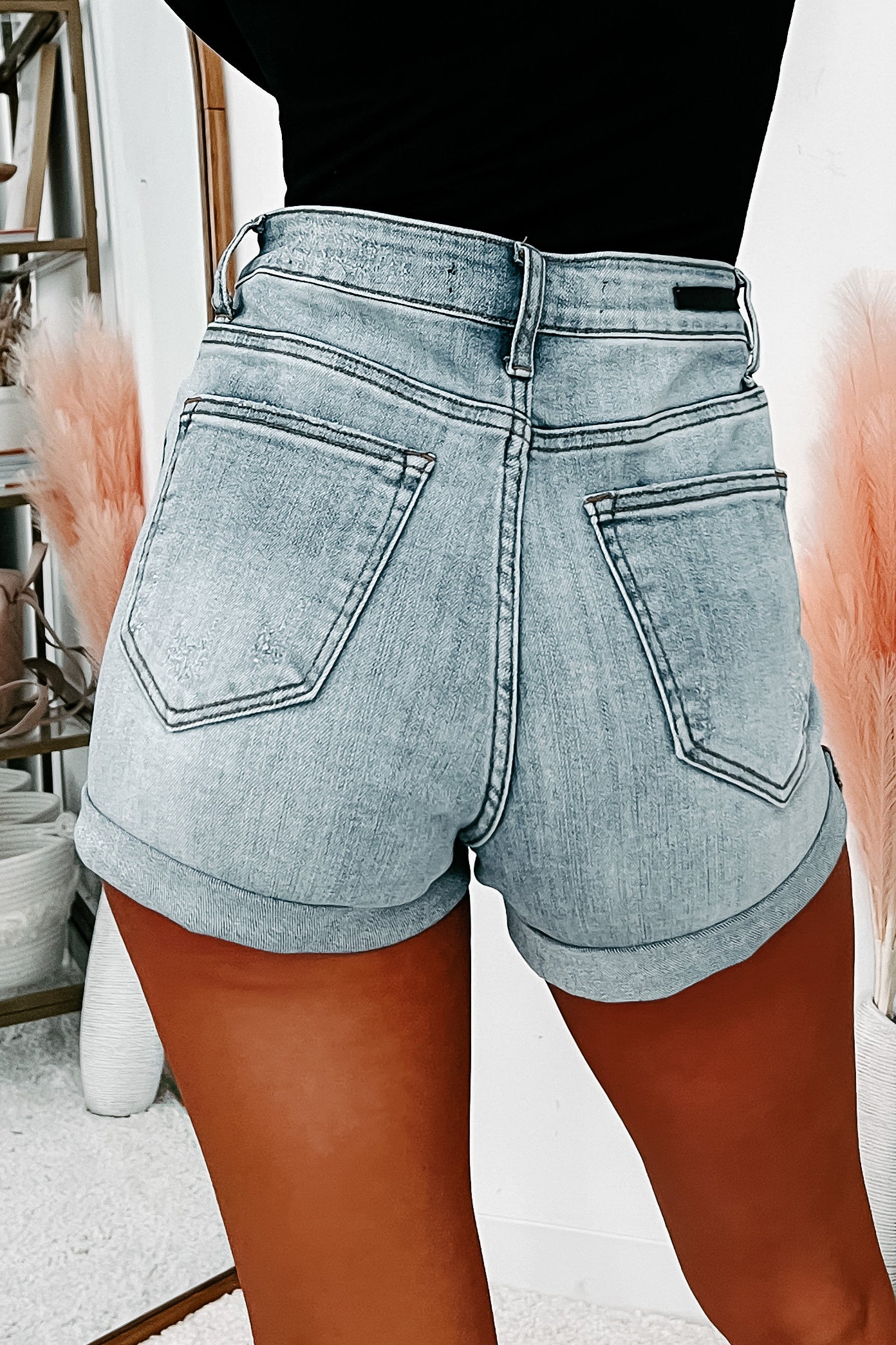 Unlimited Potential Risen High Rise Cuffed Denim Shorts (Light)-The Formal Wear