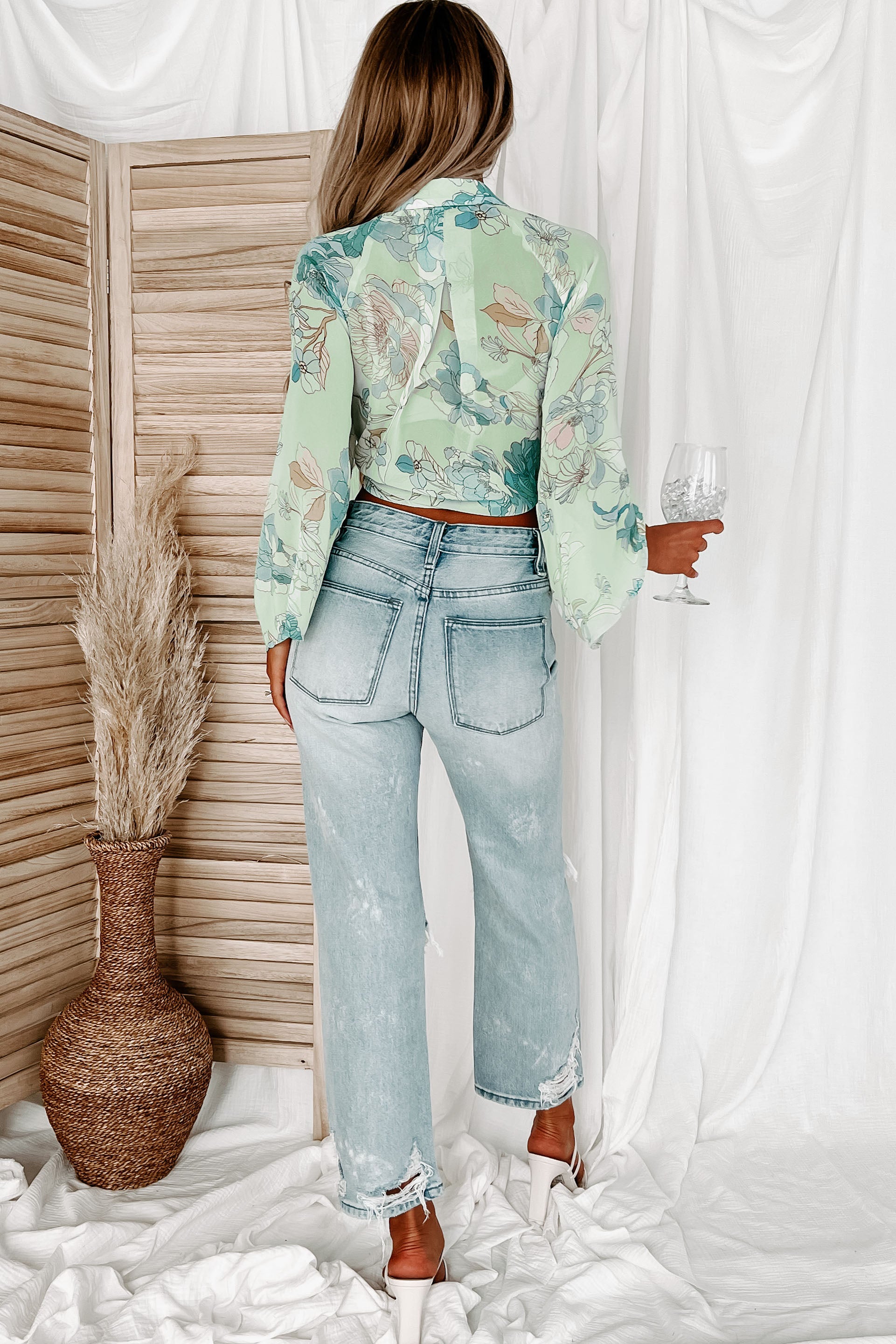 Exploring Love Floral Tie-Front Top (Mint Combo)-The Formal Wear