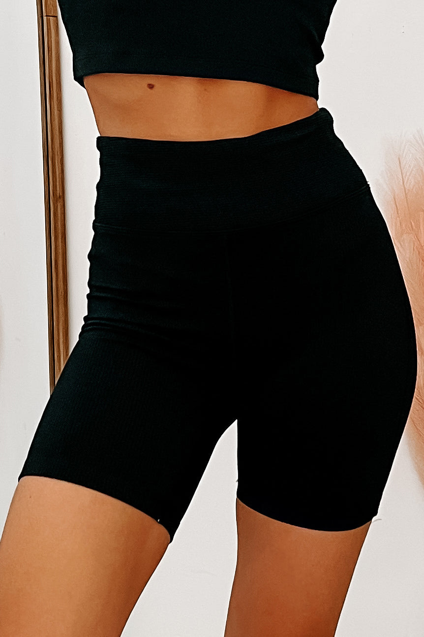 Any Terrain Ribbed High Rise Biker Shorts (Black)-The Formal Wear