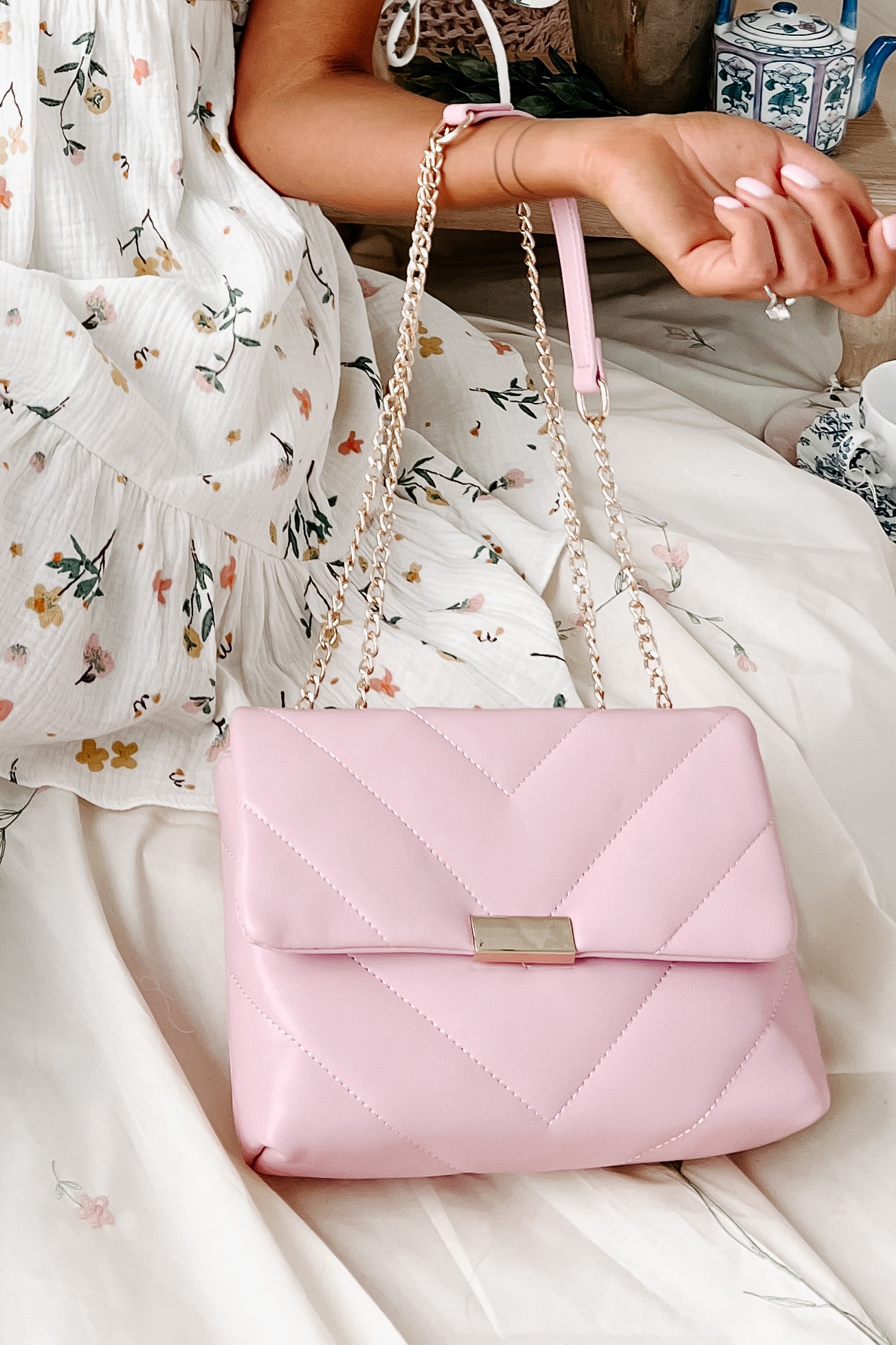 City Escape Faux Leather Chevron Crossbody (Carnation)-The Formal Wear