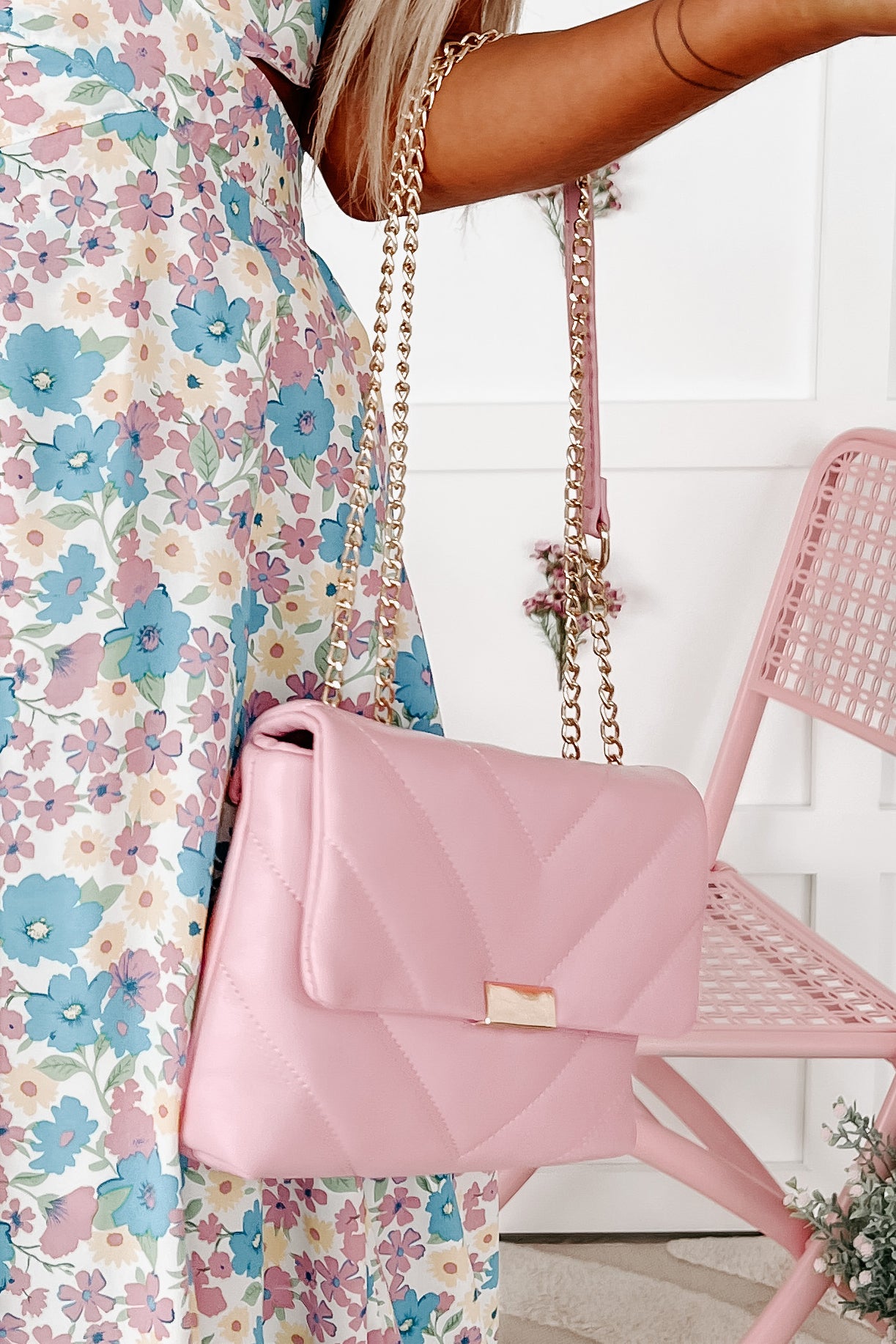 City Escape Faux Leather Chevron Crossbody (Carnation)-The Formal Wear