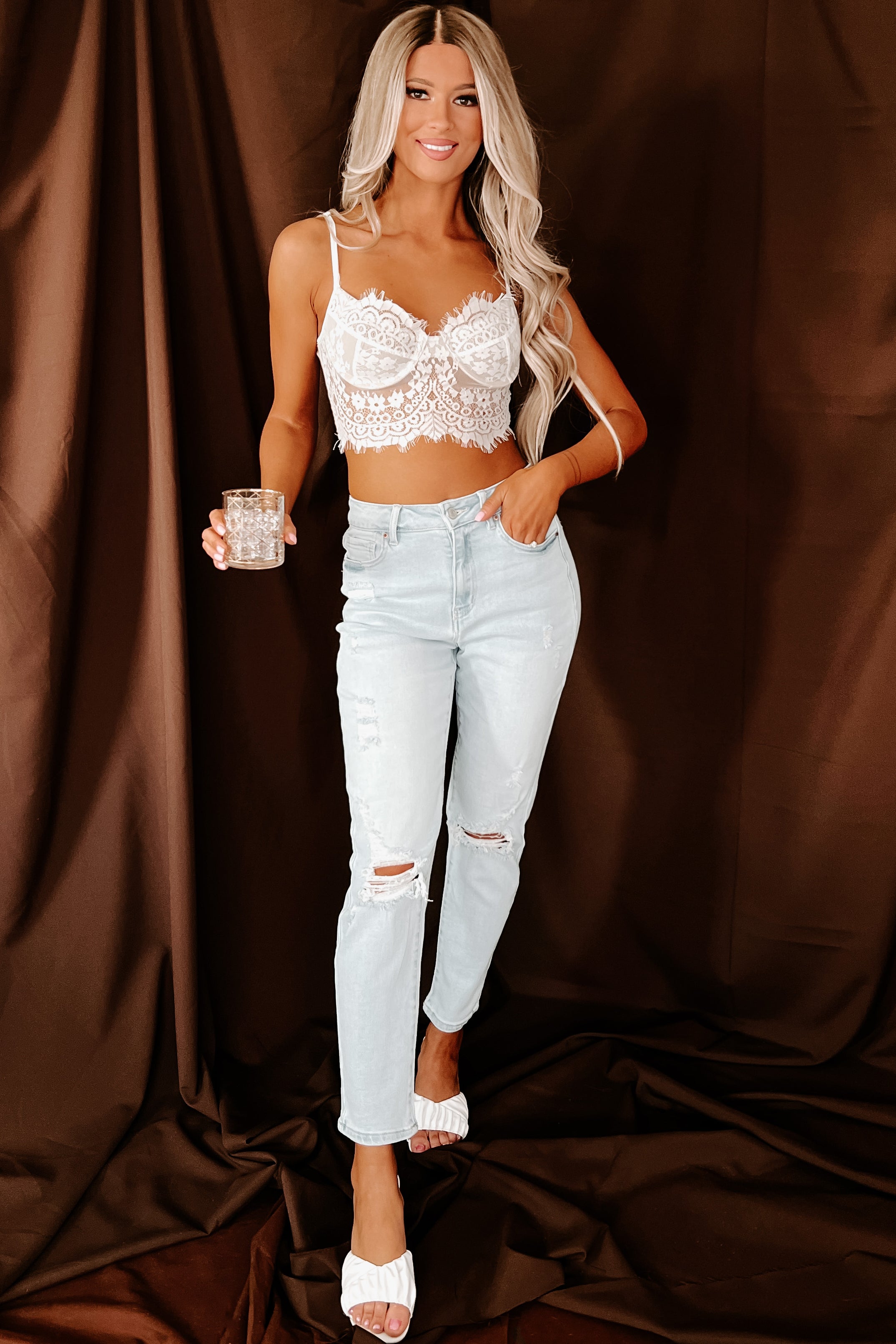 Secretly Sweet Lace Bralette Top (White/Nude)-The Formal Wear