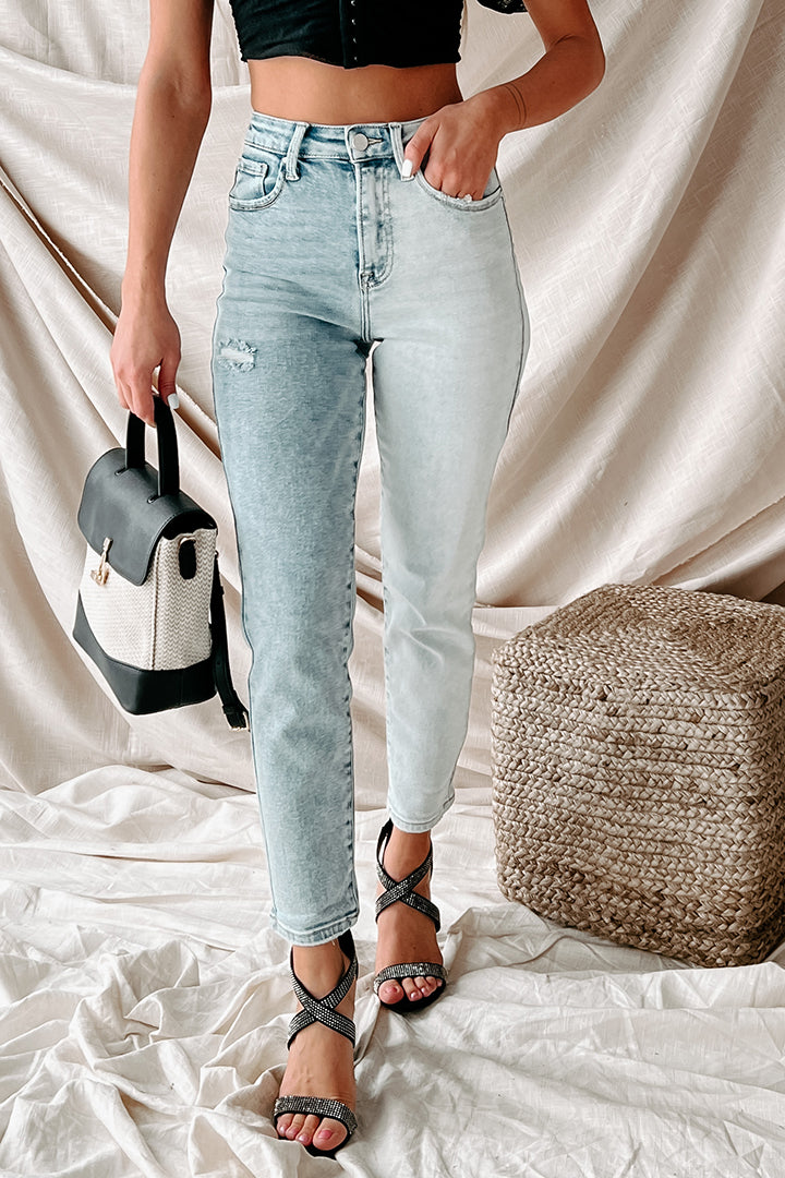 Up For Anything Two-Tone High Rise Risen Jeans (Light Combo)-The Formal Wear