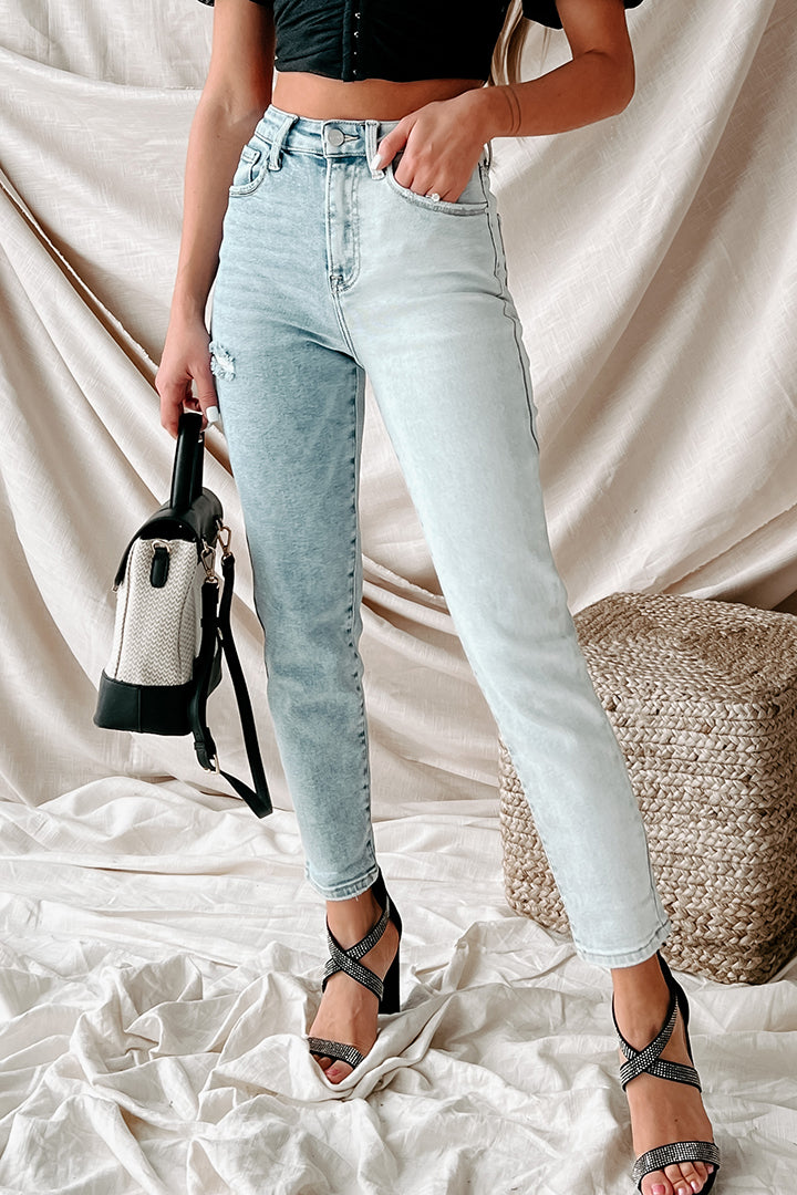 Up For Anything Two-Tone High Rise Risen Jeans (Light Combo)-The Formal Wear