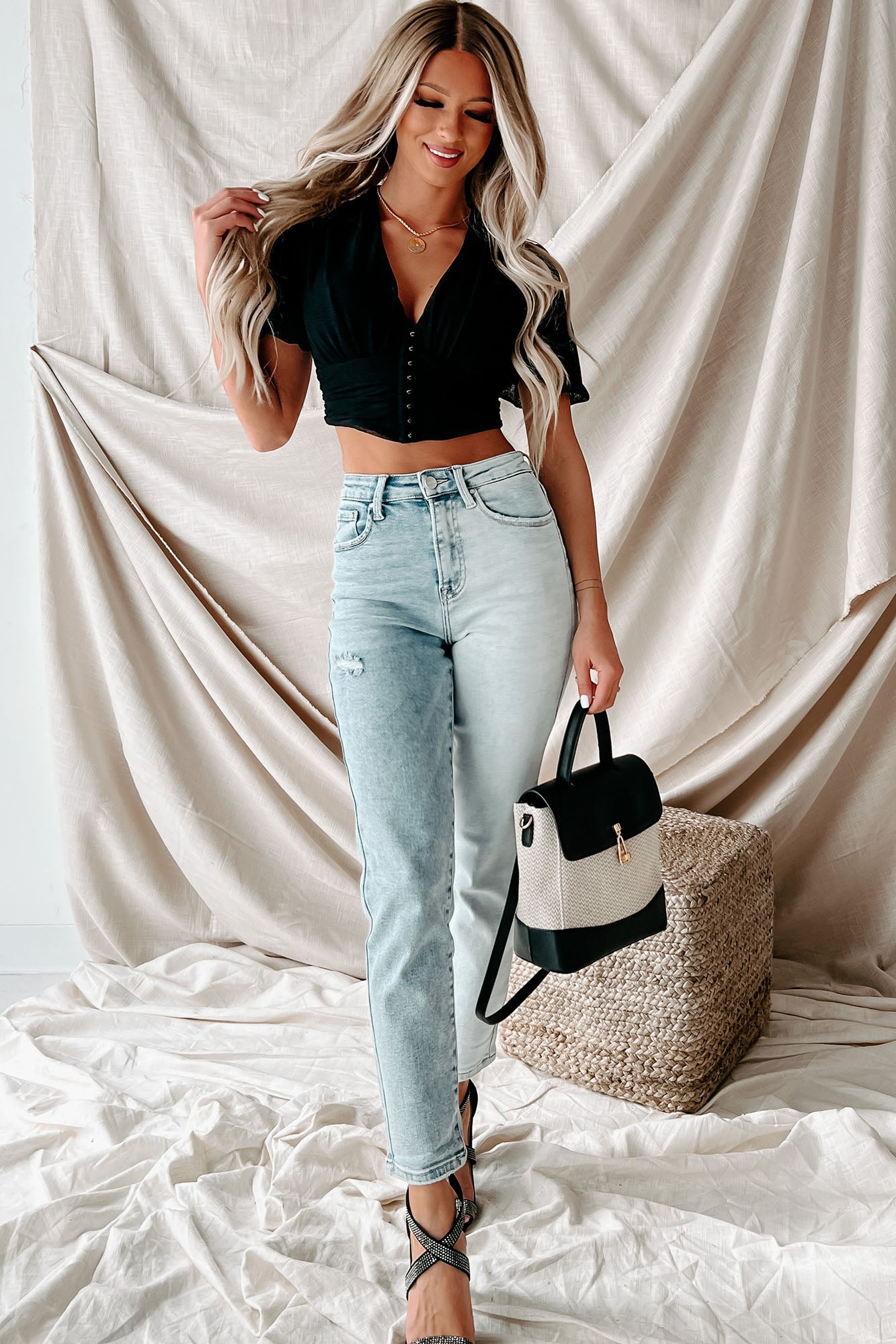 Hooked On Love Hook-Front Mesh Crop Top (Black)-The Formal Wear