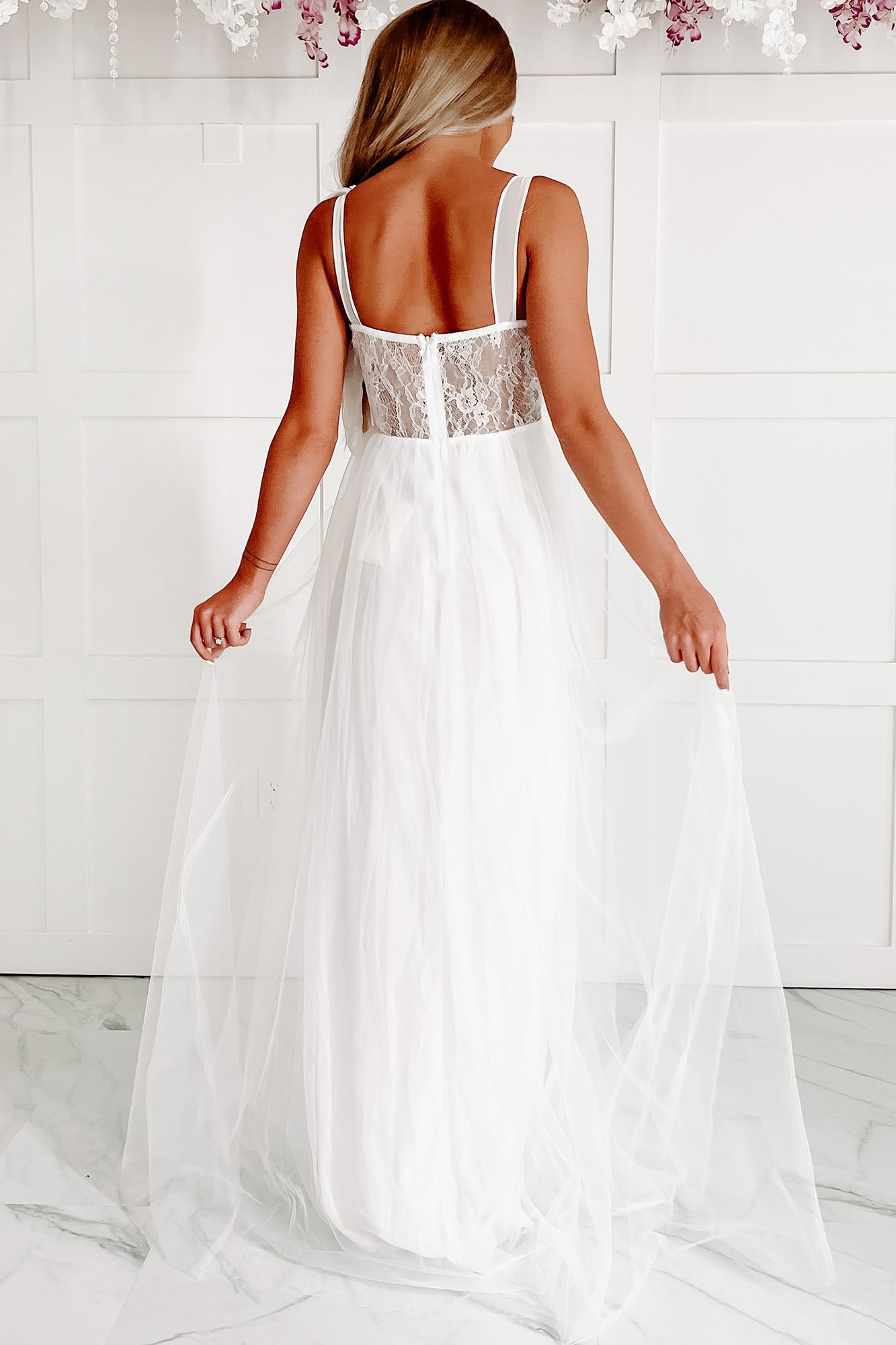 Toss The Bouquet Sequin Lace Tulle Maxi Dress (Ivory)-The Formal Wear