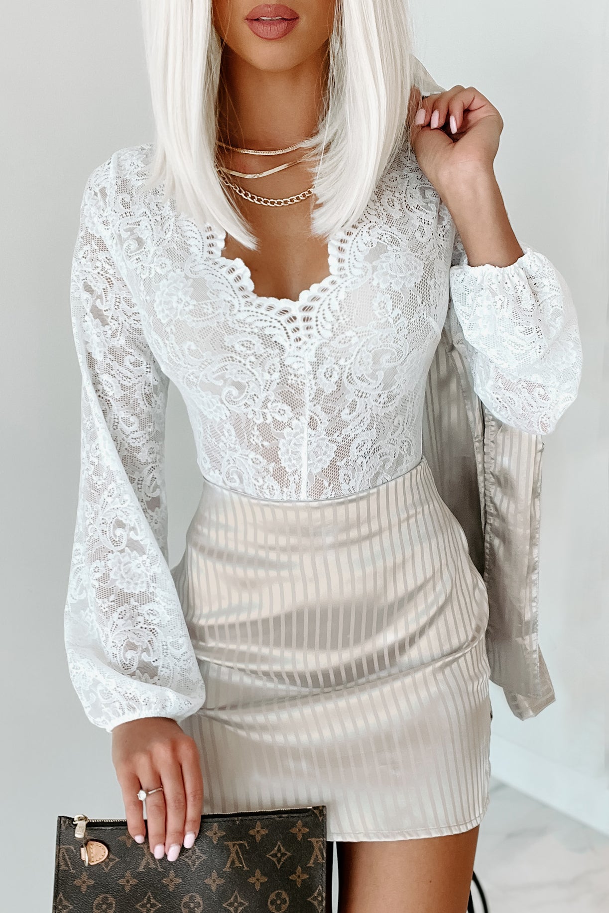 Doorbuster- Beautiful Beginnings TheFormalWear Original Lace Bodysuit (White)-The Formal Wear