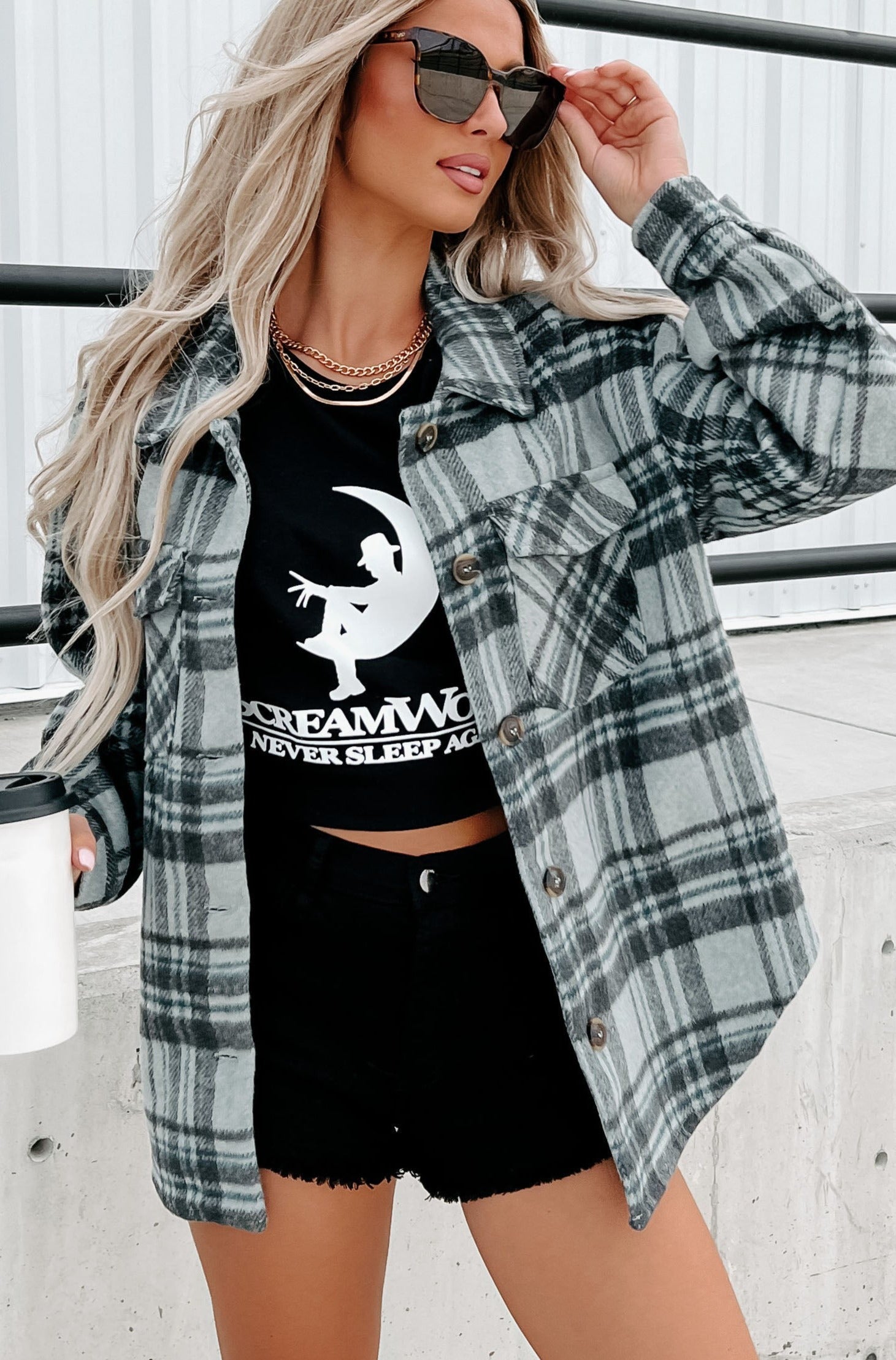 Everyone Knows Plaid Shacket (Moss)-The Formal Wear