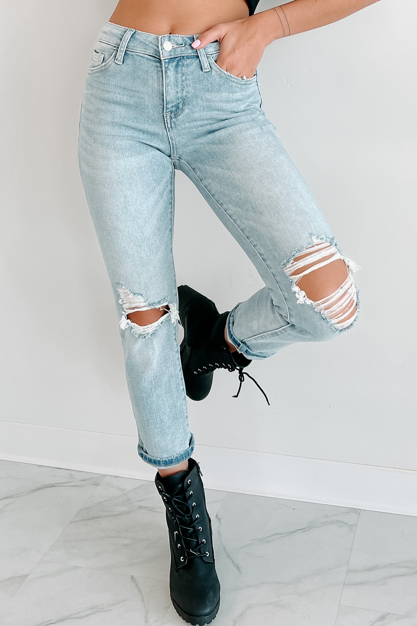 Gabby Mid-Rise Vervet Straight Leg Distressed Jeans (Light)-The Formal Wear