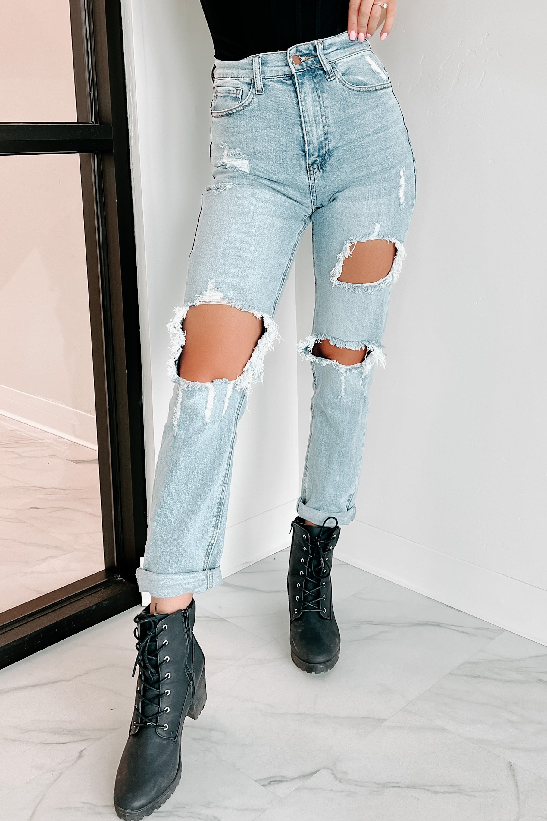Hayes High Rise Distressed Boyfriend Jeans (Light)-The Formal Wear