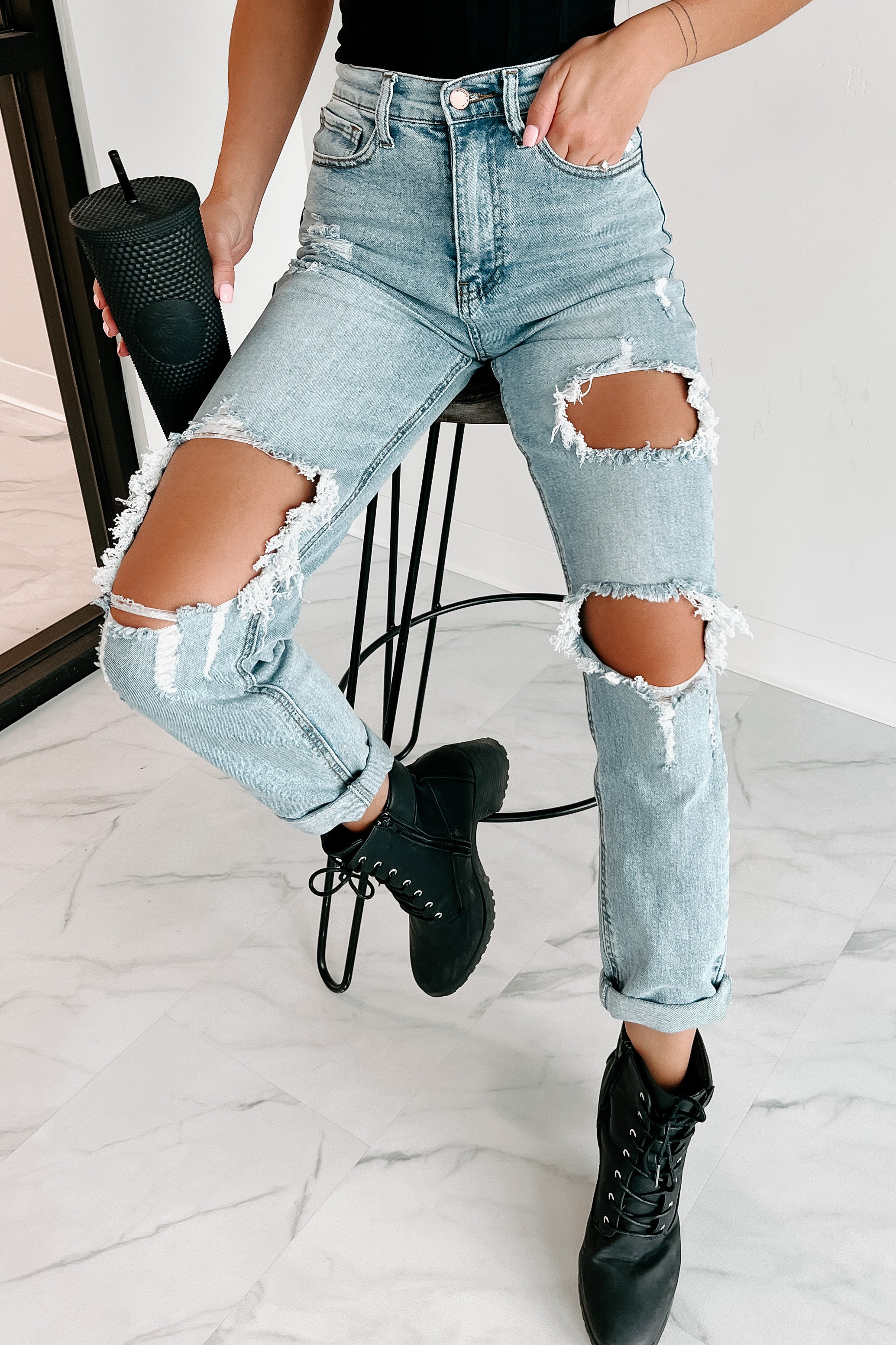 Hayes High Rise Distressed Boyfriend Jeans (Light)-The Formal Wear