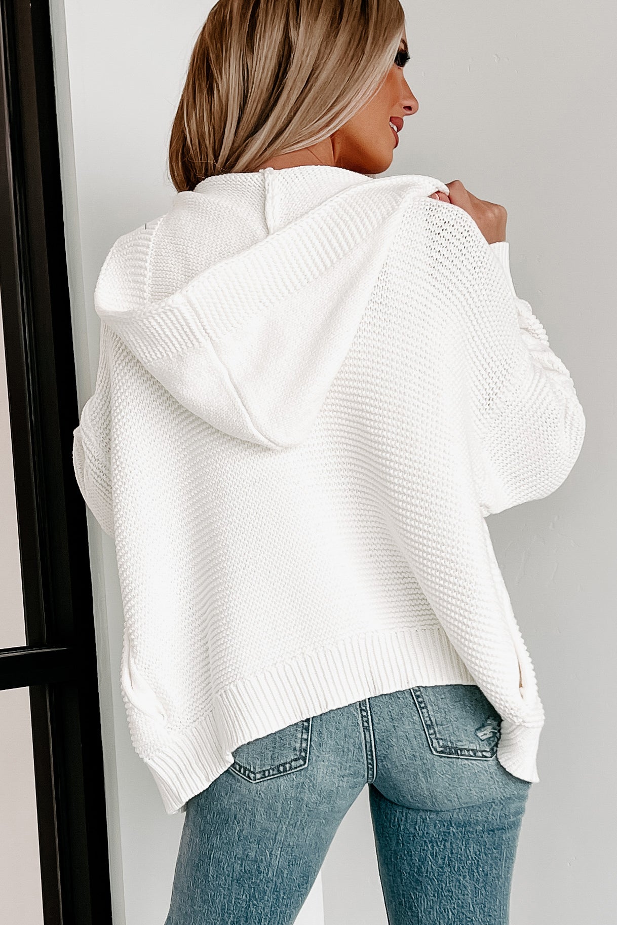 More Power To You Open Front Hooded Cardigan (Ivory)-The Formal Wear