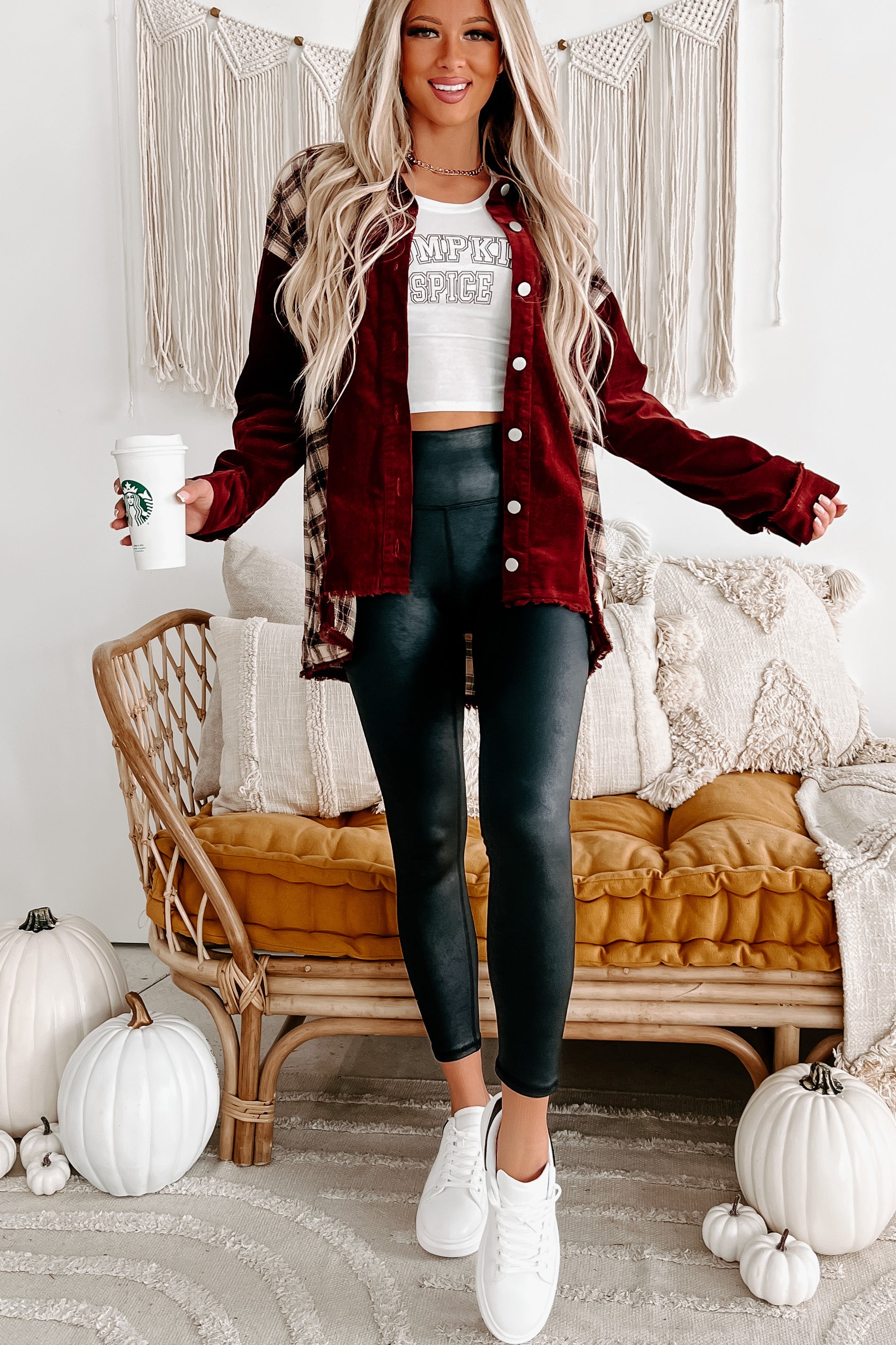 Embracing Change Corduroy/Plaid Shacket (Burgundy Combo)-The Formal Wear