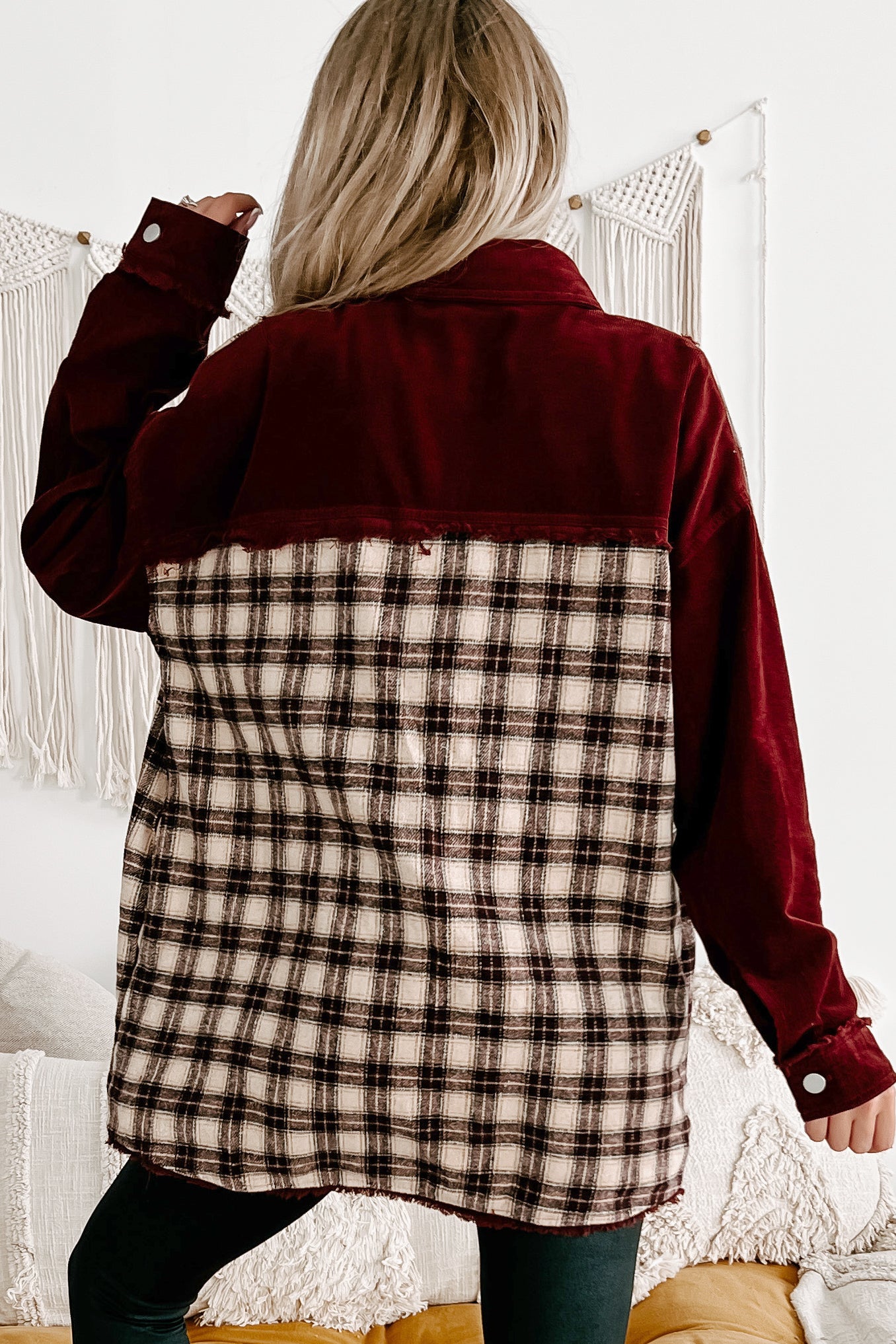 Embracing Change Corduroy/Plaid Shacket (Burgundy Combo)-The Formal Wear