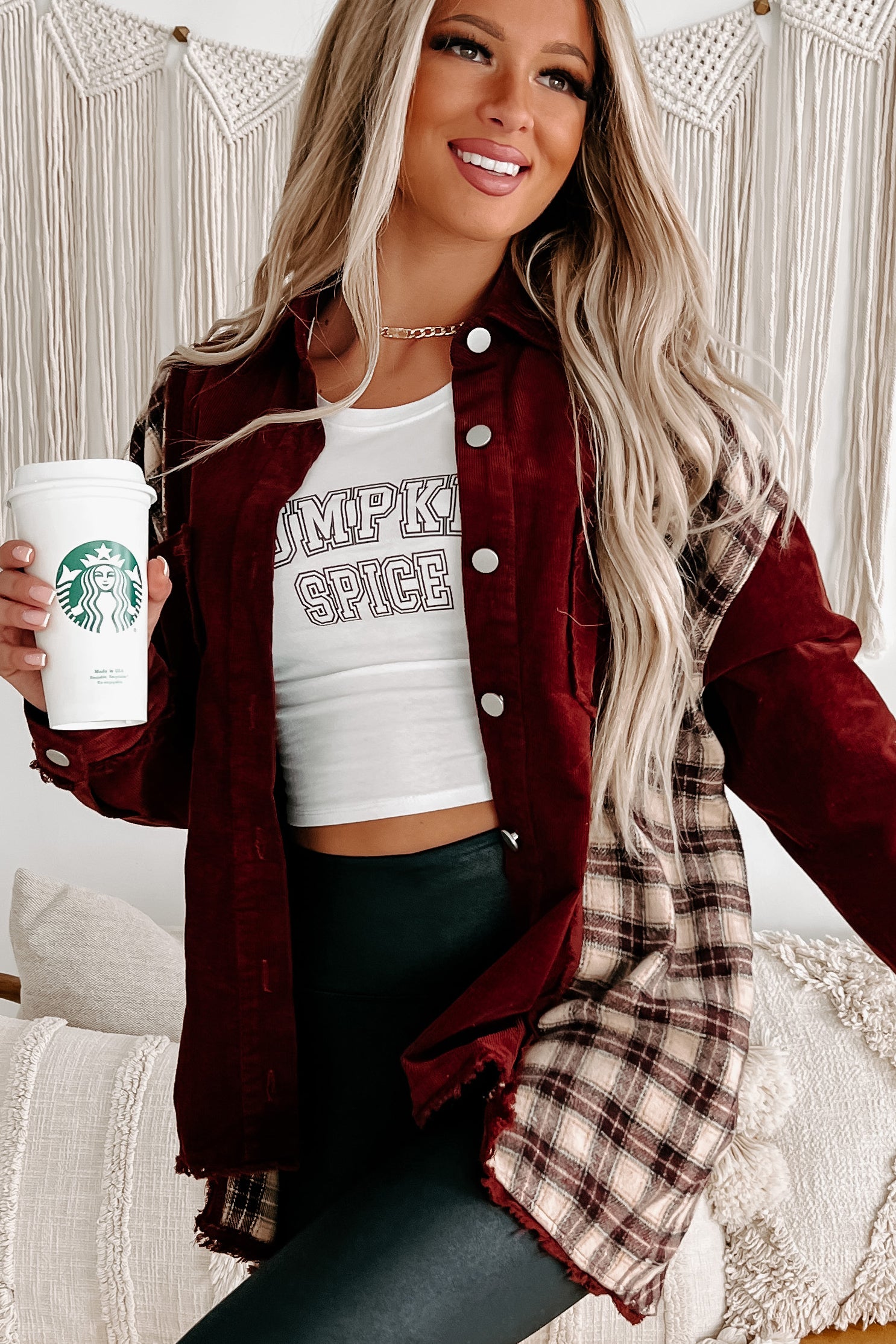 Embracing Change Corduroy/Plaid Shacket (Burgundy Combo)-The Formal Wear