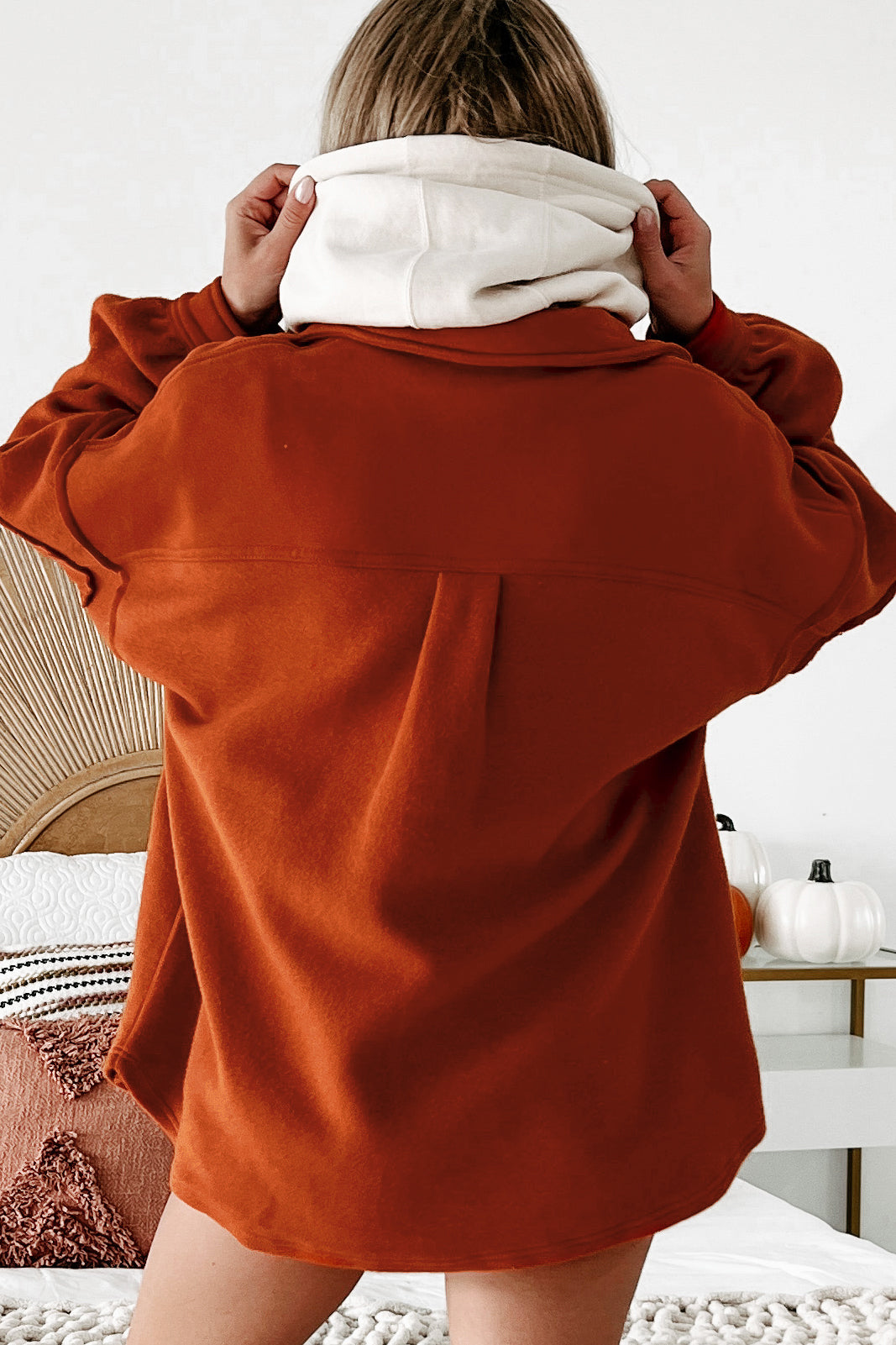 About Town Button Up Shacket (Rust)-The Formal Wear