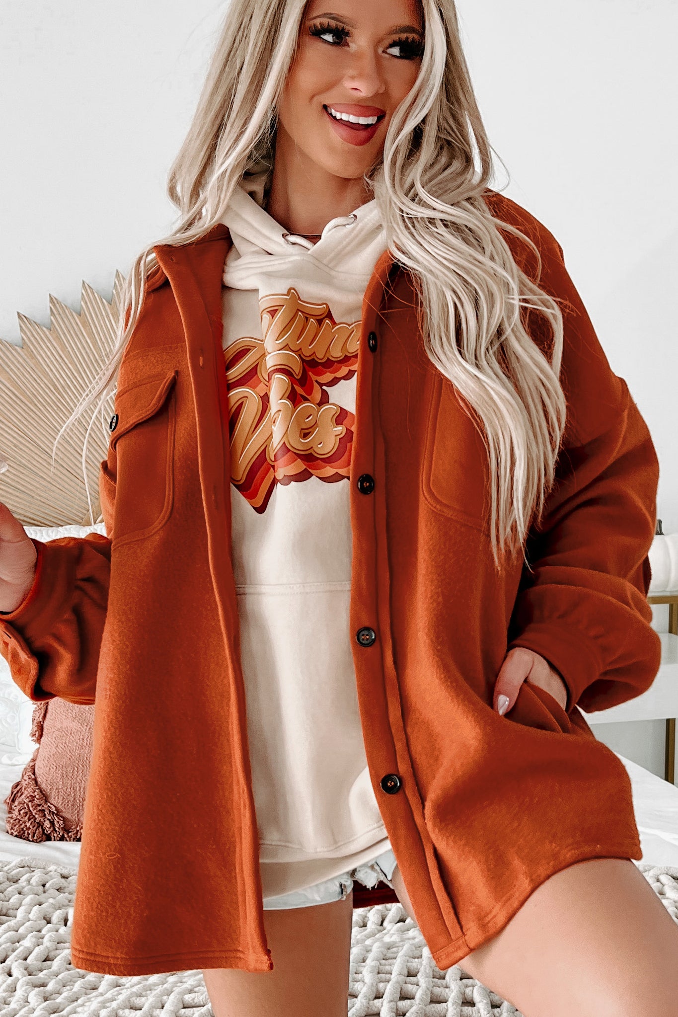 About Town Button Up Shacket (Rust)-The Formal Wear